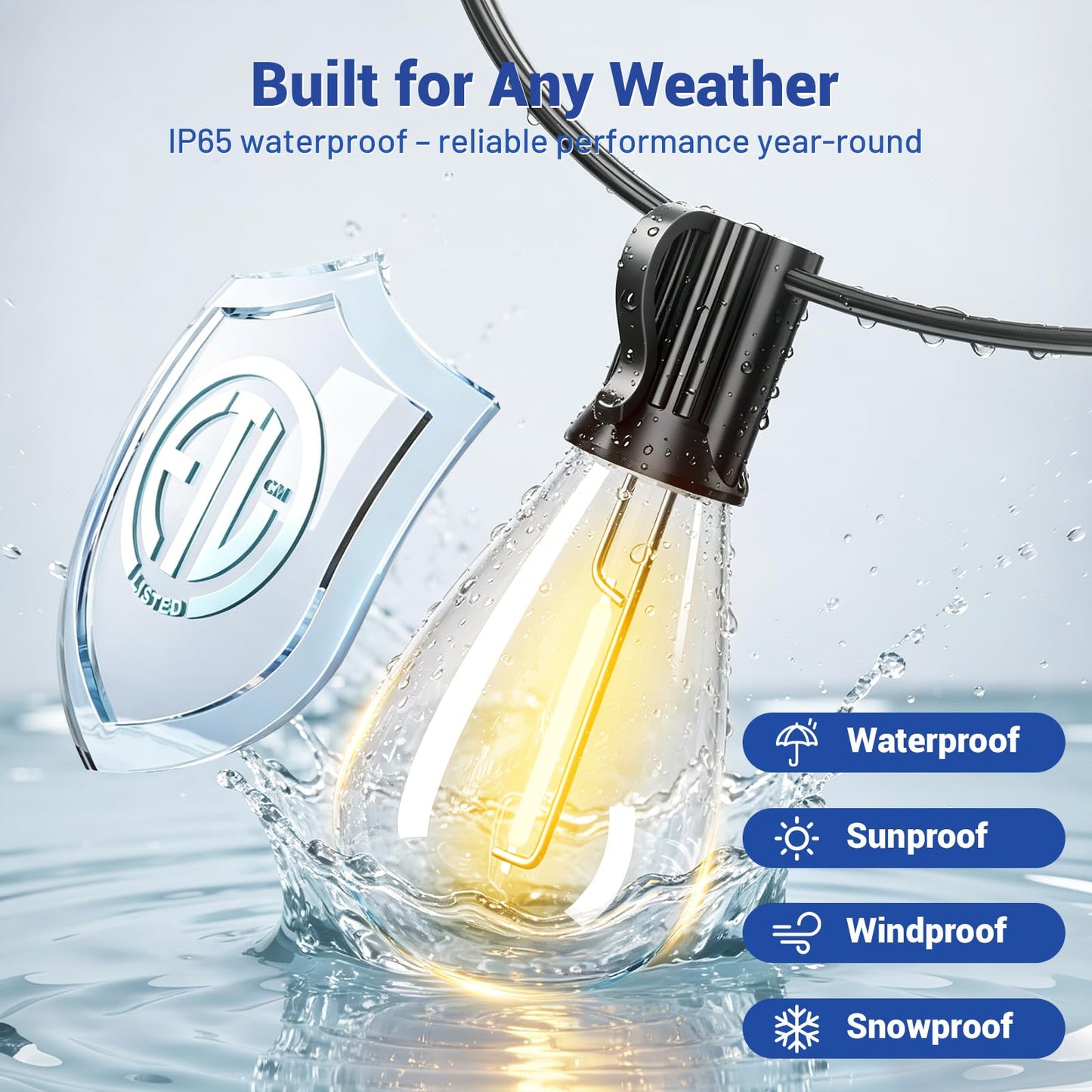Sikitul 100FT Outdoor String Lights with Remote & Dimmable, 35+1 Shatterproof Waterproof Bulbs