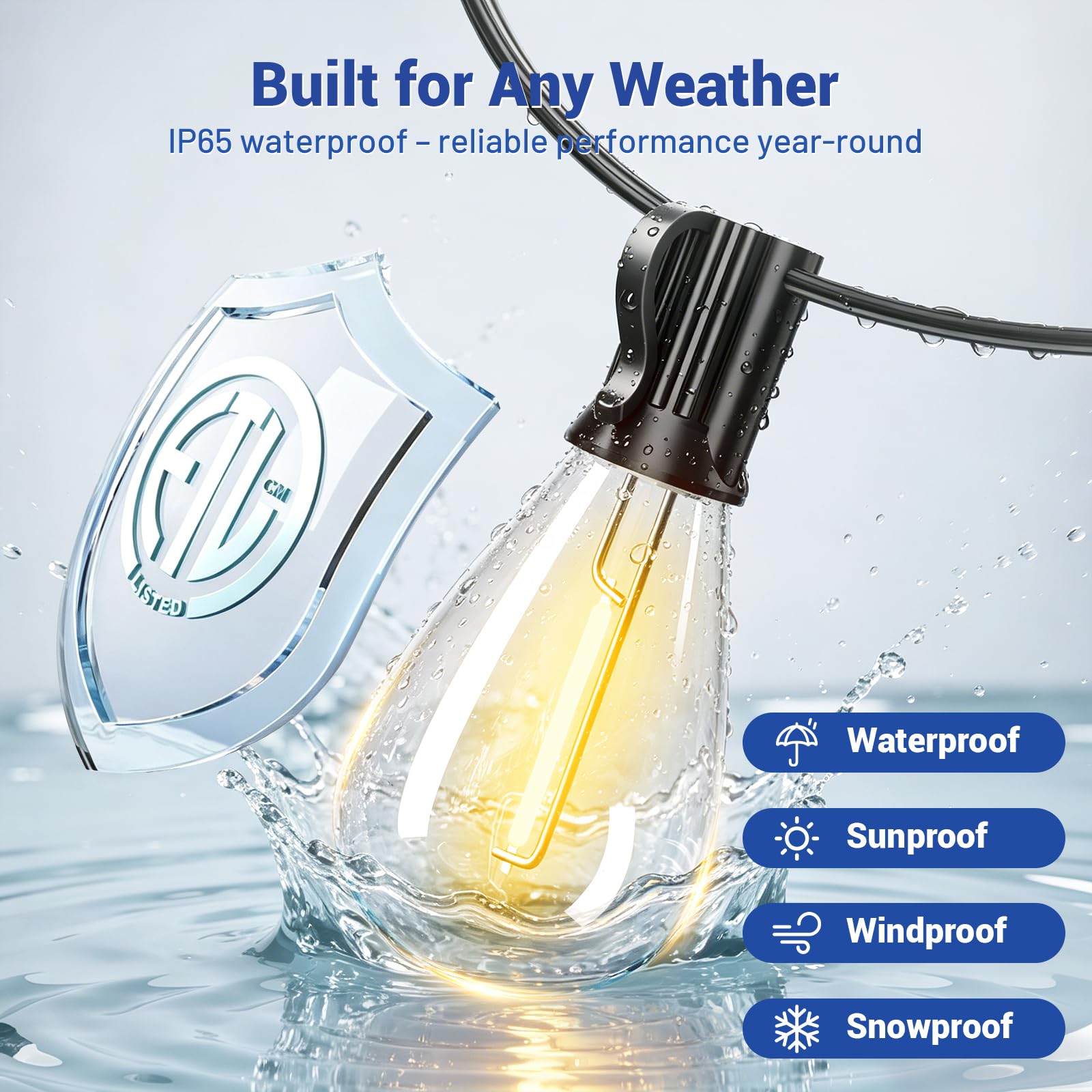 Sikitul 100FT Outdoor String Lights with Remote & Dimmable, 35+1 Shatterproof Waterproof Bulbs