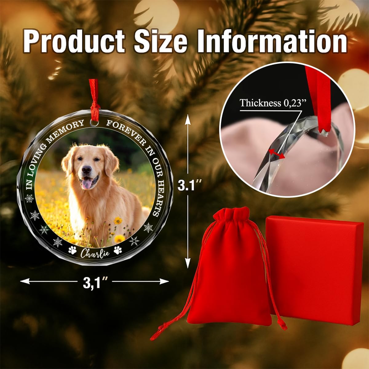 Personalized Dog Memorial Glass Ornaments, Pet Sympathy Gifts, Pet Remembrance Ornaments, Loss of Puppy Remembrance, Passing Away Gift, Dogs Lover Sympathy Gift 2025 (P3)