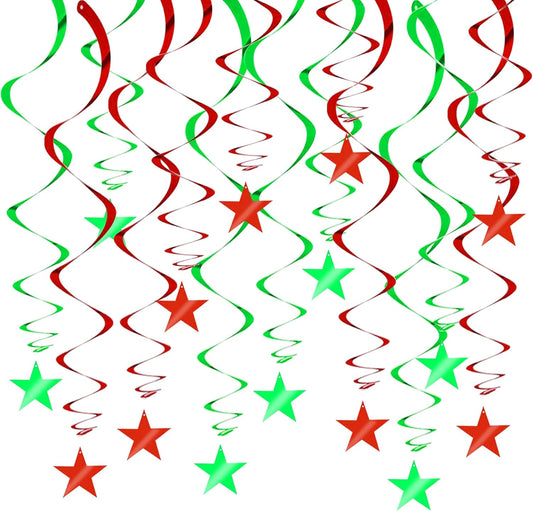 BEISHIDA Red Green Star Hanging Swirl Decorations, Birthday Hanging Party Supplies for Christmas Wedding Baby Shower Birthday Decorations,Pack of 15