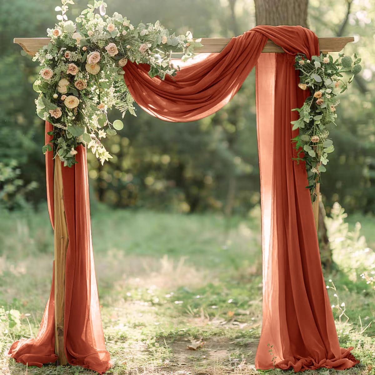 Terracotta Fall Thanksgiving Elegant Arch Draping Fabric 2 Panels Outdoor 29" × 20Ft Sheer Chiffon Curtain Drapes for Wedding Ceremony Birthday Party Garden Brunch 2 Panels