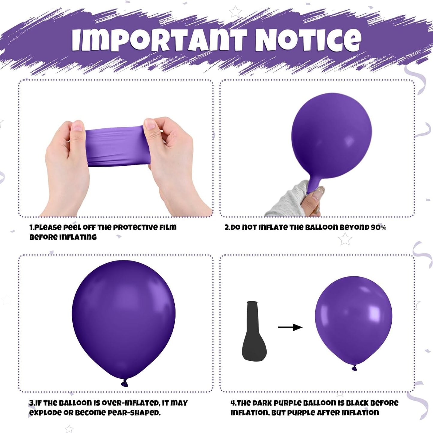 Purple and Black Balloons, 12 Inch Metallic Purple Dark Light Purple Black Confetti Balloon with Star Foil Balloons for Halloween Birthday Wedding Graduations Party Decorations