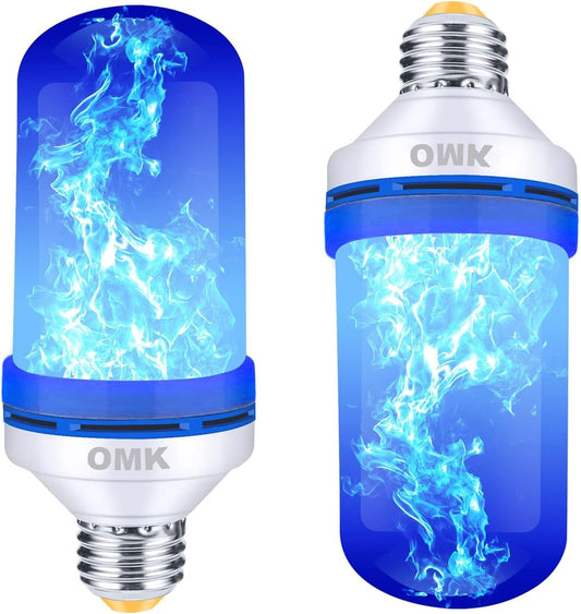 OMK - Blue Flame Christmas Decor LED Flame Effect Light Bulbs - Upgraded 4 Modes Fire Simulated Lamps - Christmas Gifts, Party, Indoor/Outdoor Decoration Lights (Blue 2)