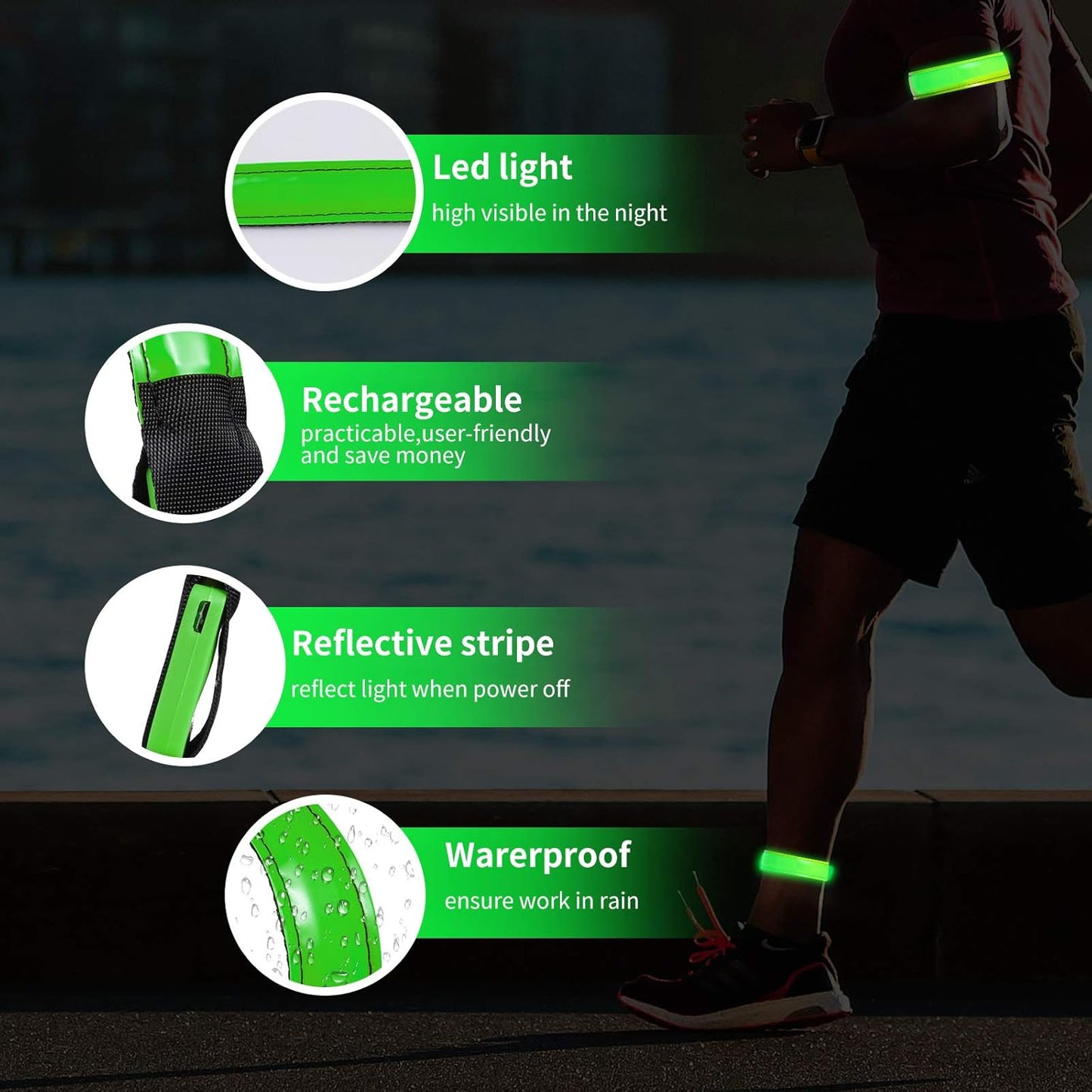 Rechargeable LED Armband for Running(2 Pack), Light Up LED Armband, High Visibility Reflective Running Gear for Night Safety, Running Lights for Running Walking Cycling