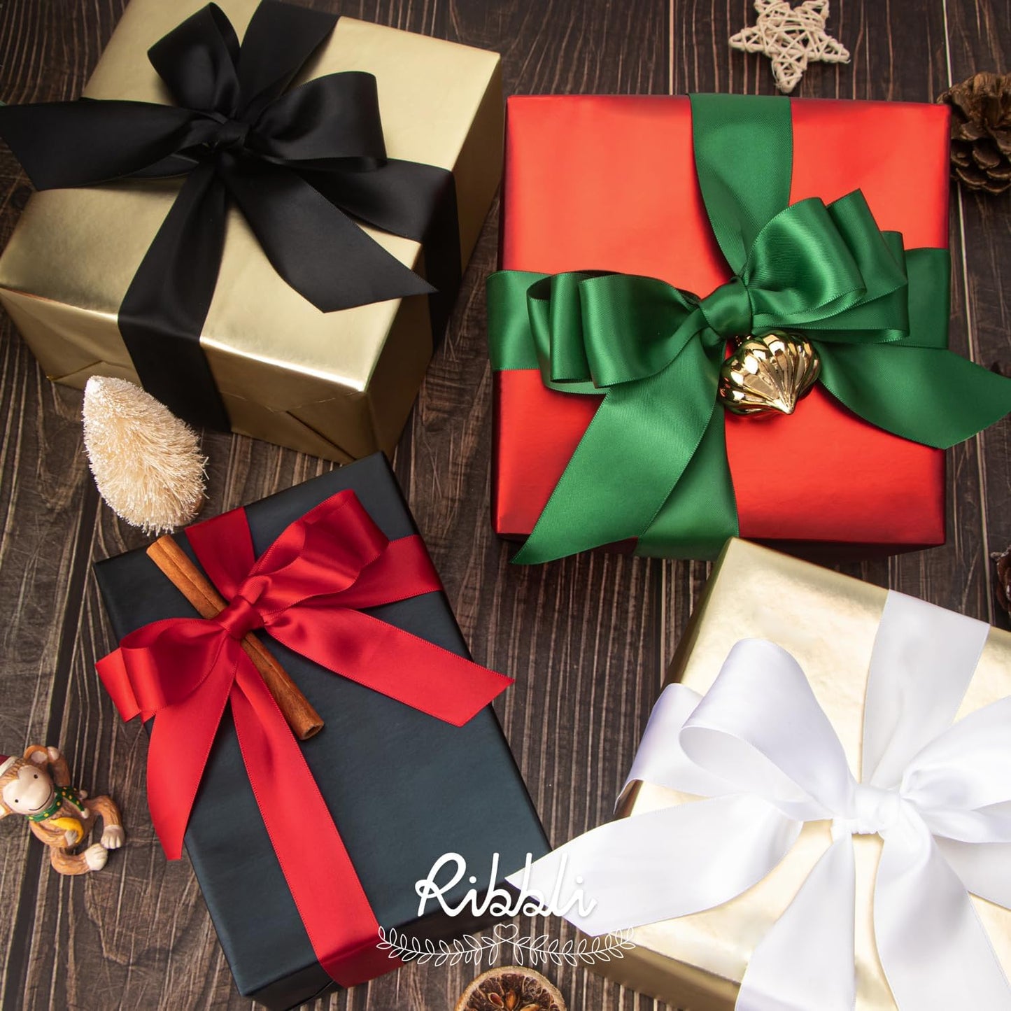 Ribbli Black Double Faced Satin Ribbon,1-1/2” x Continuous 25 Yards,Use for Bows Bouquet,Gift Wrapping,Wedding,Floral Arrangement