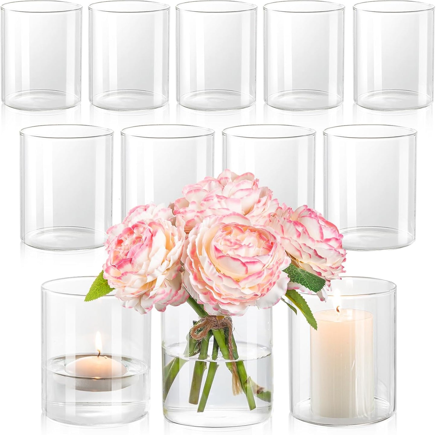 12pcs Glass Cylinder Vases for Centerpieces - 4 Inch Small Flower Vase for Wedding Decorations, Clear Glass Flower Vases Floating Candle Holder for Table Centerpiece Wedding Home Décor