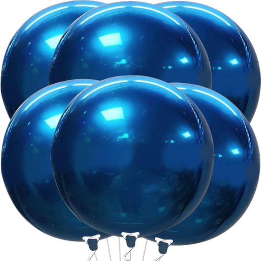 KatchOn, Mylar Metallic Blue Balloons - Big 22 Inch, Pack of 6 | Round Blueberry Balloons for Blueberry Party Decorations | Bachelorette, Gender Reveal, Baby Shower, Birthday, 4th of July Decorations