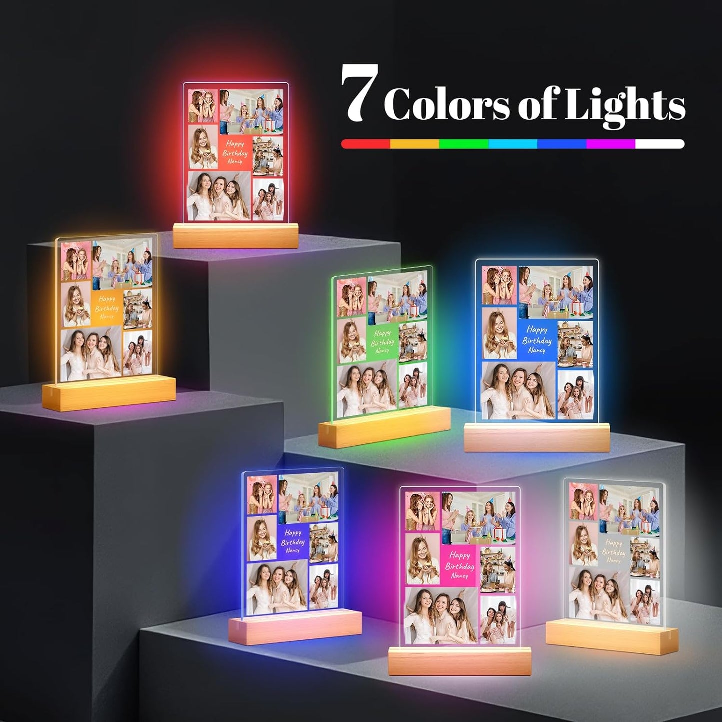 Custom Picture Frames with Photo, Personalized Photo Frame with Night Light, Customized Picture Frames, Personalized Birthday Gifts for Women, Her, Bestie, Best Friends