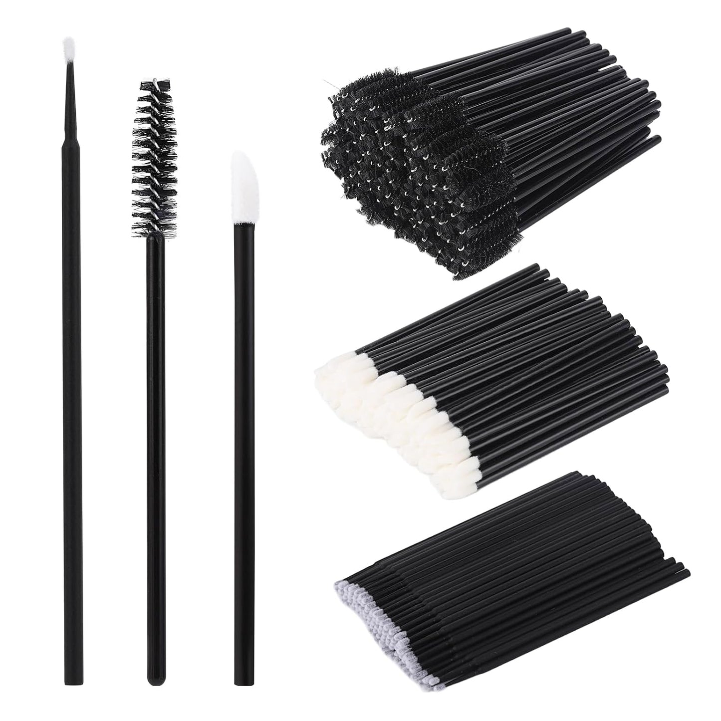 300 Pcs Spoolies Mascara Wands and Lip Brushes and Micro Swabs Applicator Disposable Eyelash Brushes Lipstick Tester Makeup Applicator Tool Black