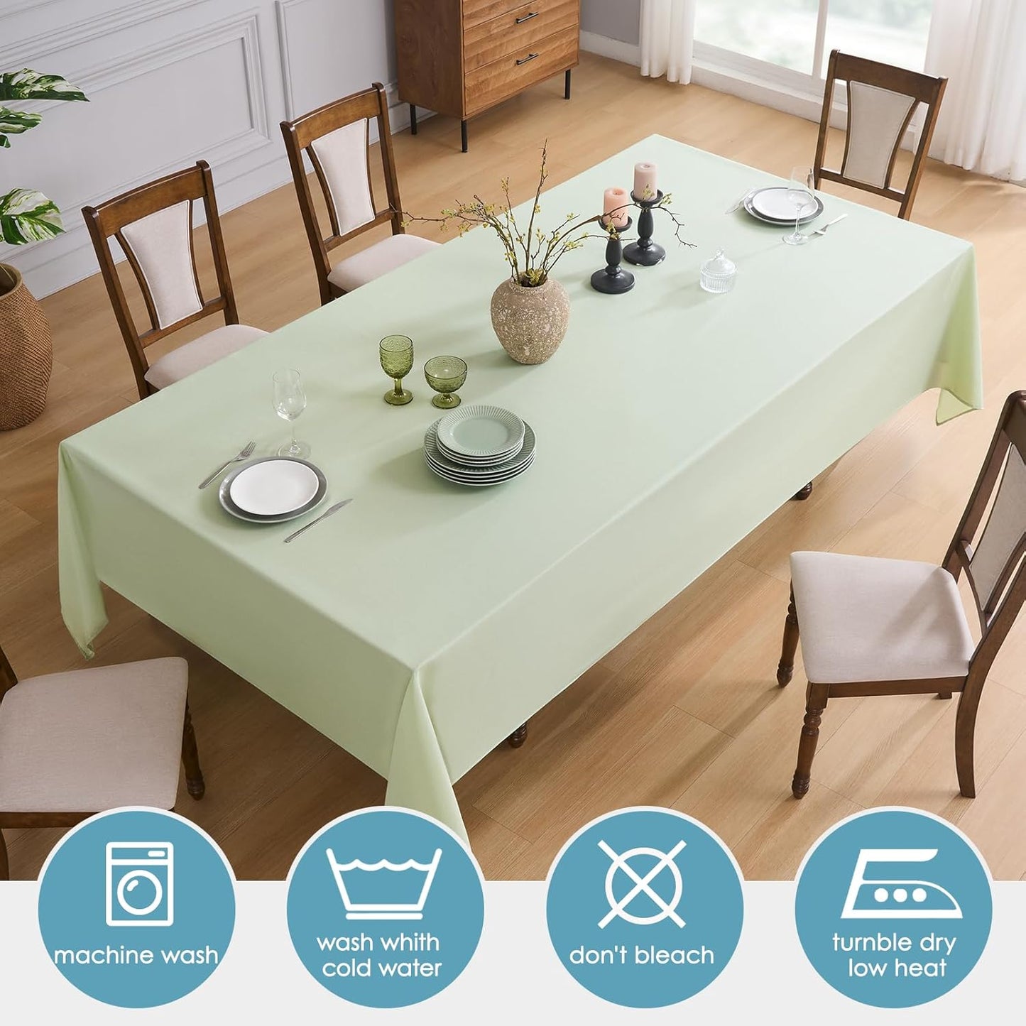 VidaFete Tablecloth 90*156inch Rectangle Table Cloth Polyester, Stain Wrinkle Resistant Polyester Dining Table Cover for Kitchen Dinning Party Wedding Rectangular Tabletop Buffet Decoration(Sagegreen)