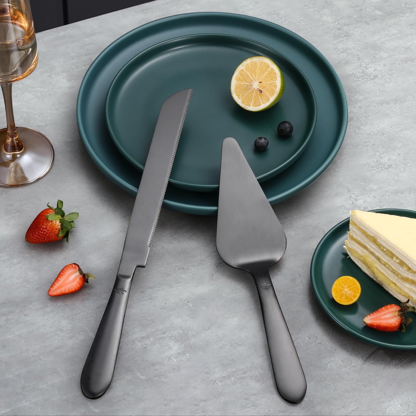 Wedding Cake Knife and Server Set, Integral Stainless Steel Longer Cake Cutter and Wider Pie