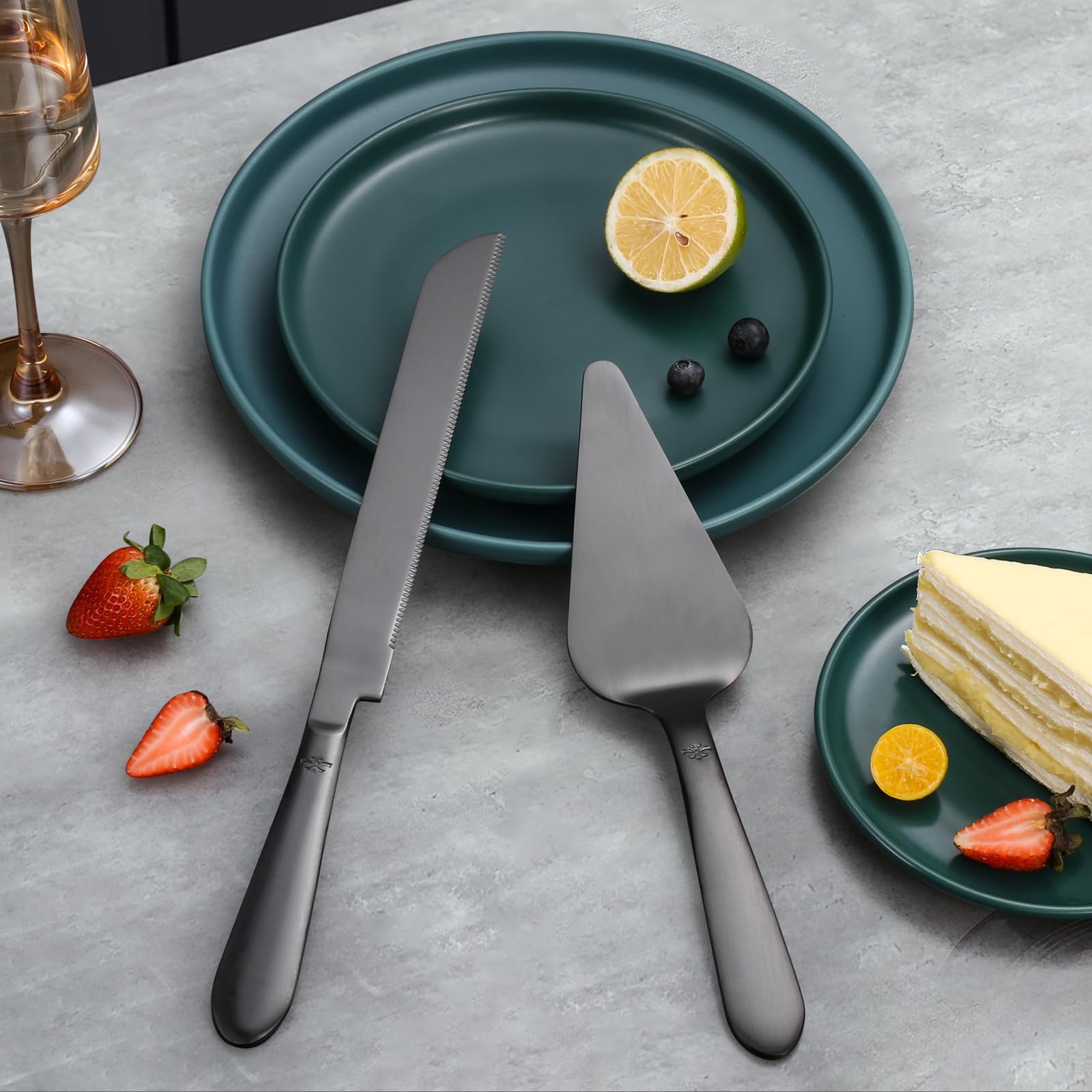 Wedding Cake Knife and Server Set, Integral Stainless Steel Longer Cake Cutter and Wider Pie