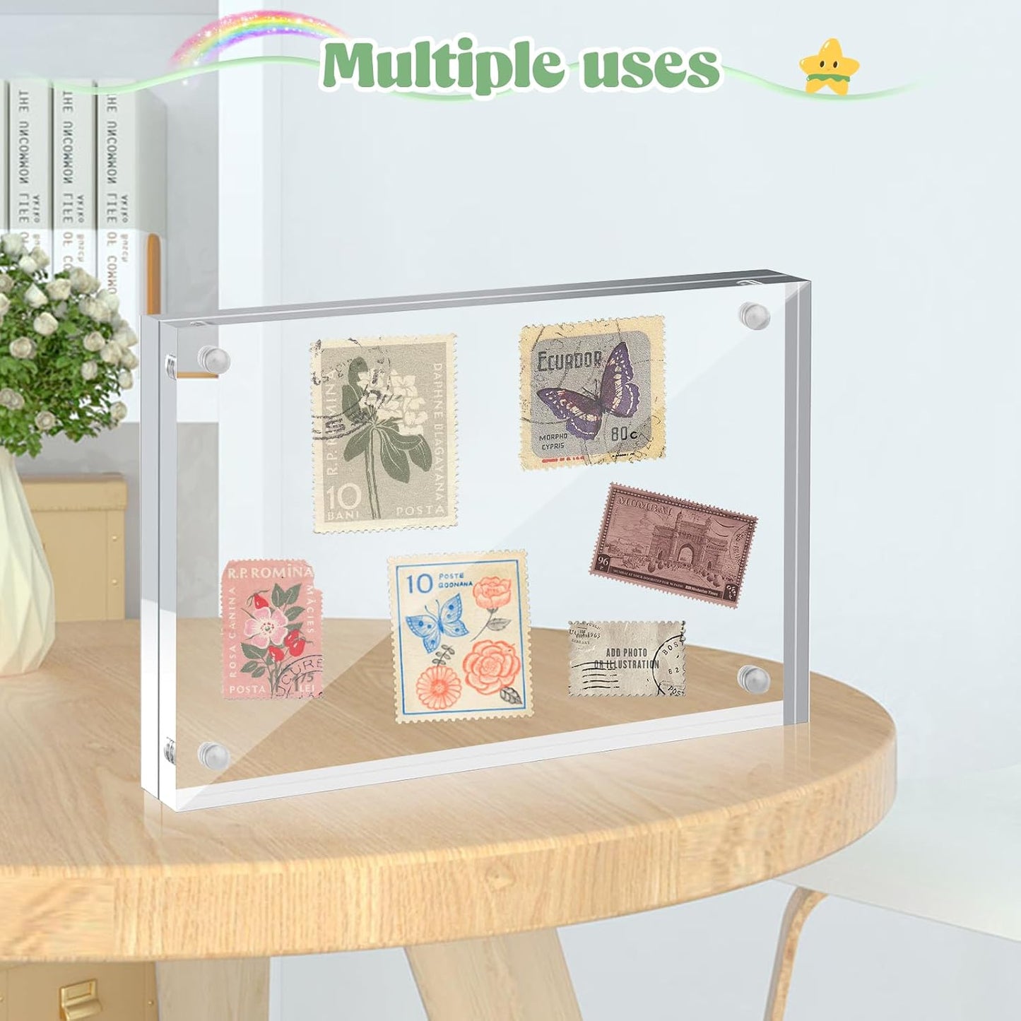 24 Pcs 4x6 Acrylic Picture Frames, Clear Picture Frames Frameless Magnetic Picture Frame Double Sided Magnetic Photo Frame Free Standing Desktop Display Stand for Bedroom Living Room Home