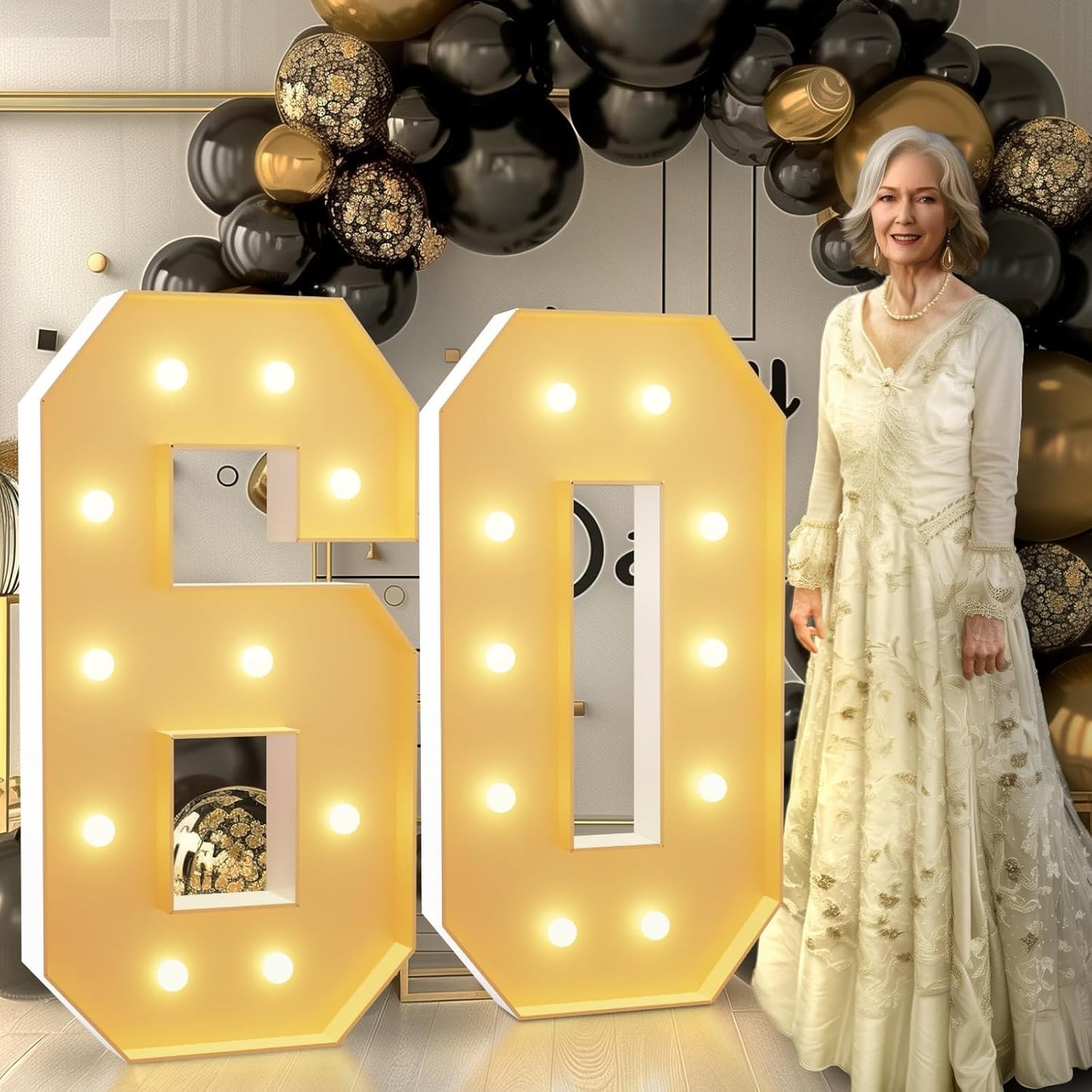 imprsv 4FT Light Up Numbers, Marquee Numbers 60th Birthday Decorations for Women Men, 60th Birthday Women Foam Board Anniversary Party Decorations Arch Kit (DIY)