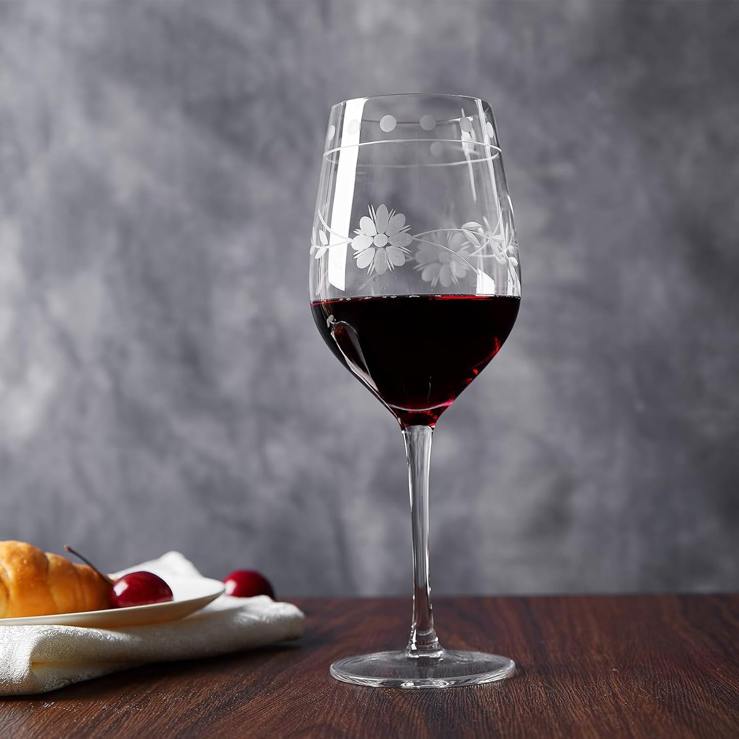 Premium Delight Wine Glasses Set of 4,15 oz – Hand-Blown with Etched Long Stem, Classic Glassware for Weddings, Dinners, and Holiday Gifting (Red Wine Glass)