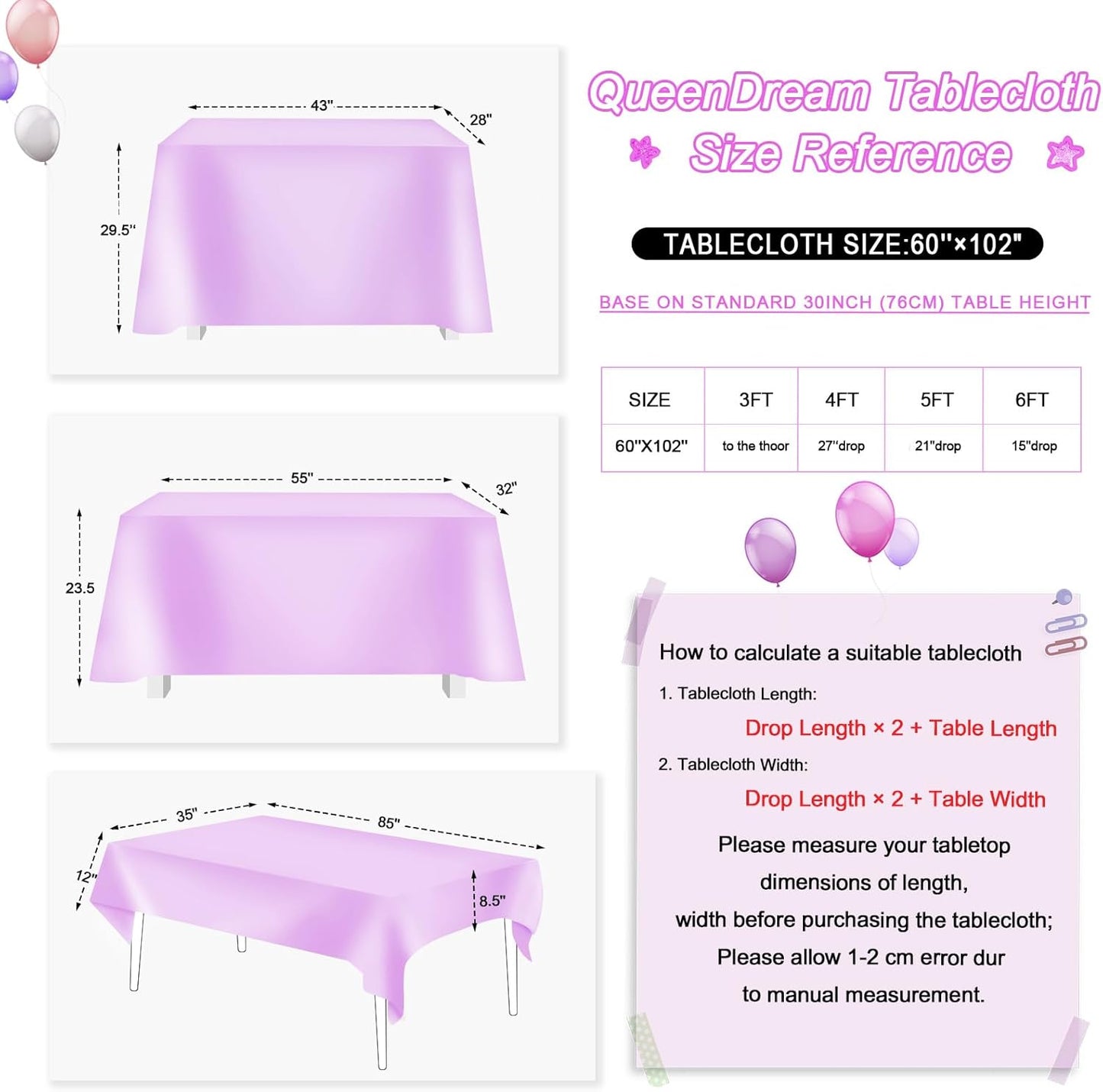 QueenDream Lilac Sequin Tablecloth 60"x102" Mermaid Tablecloth Lavender Glitter Tablecloth for Wedding Birthday Baby Shower Mermaid Decorations
