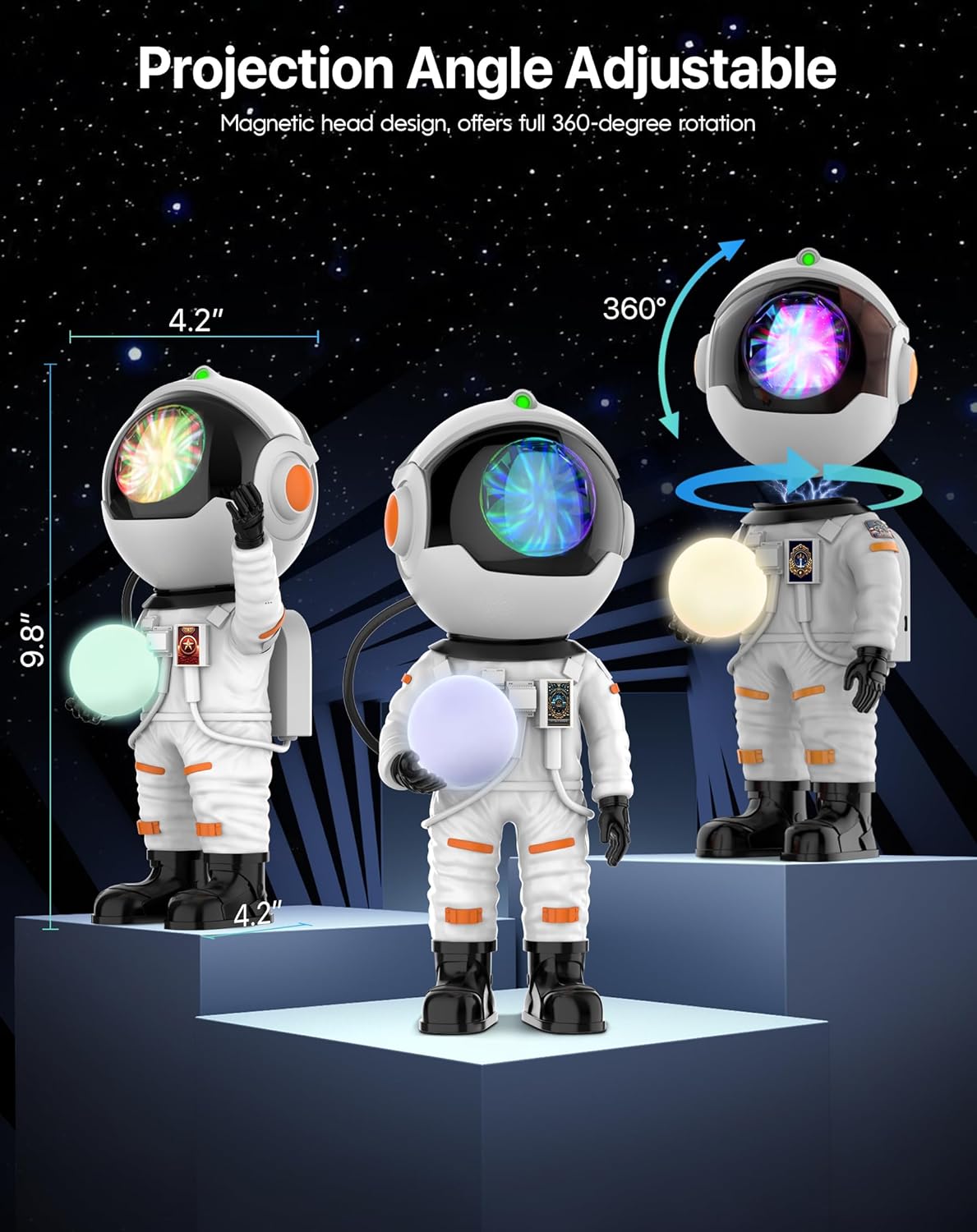 Rossetta Astronaut Galaxy Projector, Star Projector for Bedroom Bluetooth Speaker White Noise Night Light, Galaxy Light Projector with Remote Control and Timer for Kids, Adult, Party, Gifts