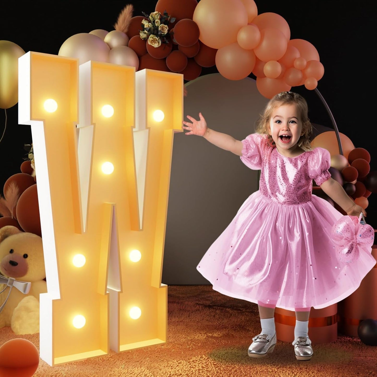 imprsv 3FT Block Marquee Letters Light Up Letters for Birthday Baby Shower Party Backdrop Decor, Large Light Up W for Wedding Decorations Engagement Party Decorations