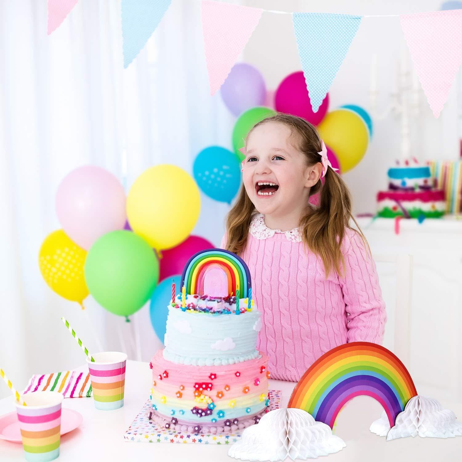 WILLBOND 2 Pieces Rainbow Table Decorations Centerpiece with Clouds