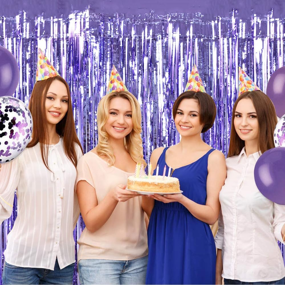 BEISHIDA 2 Pcs Light Purple Lavender Door Streamers Tinsel Curtain Party Streamers Backdrop Fringe Foil Wall Background for Birthday Halloween Wedding Sea Party Decoration(3.28 ft x 6.56 ft)