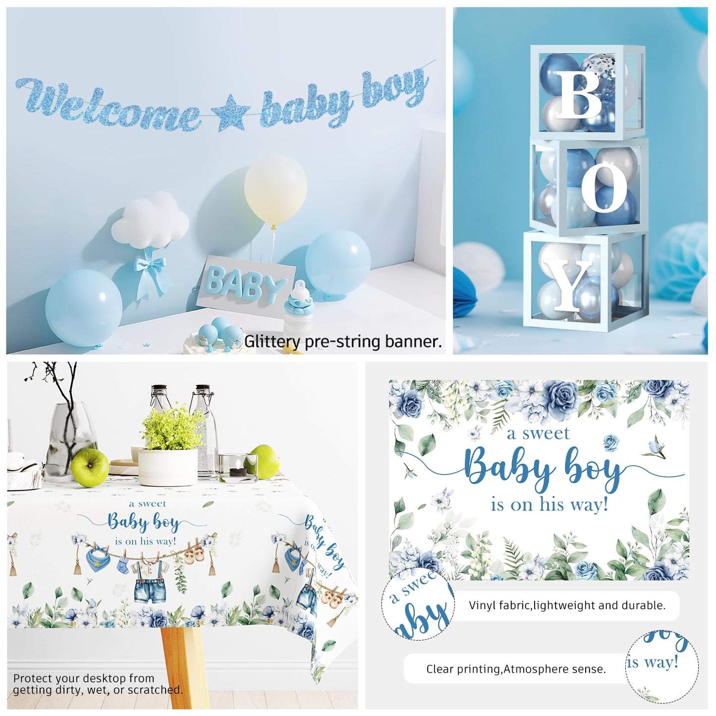 cocomigo Blue Boy Baby Shower Decorations, All-in-One Set for 20 Guests