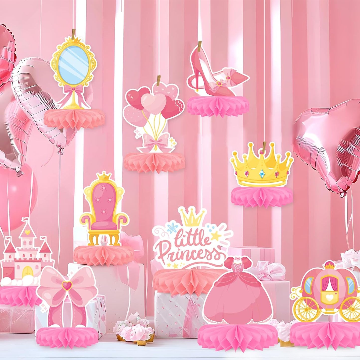 Princess Birthday Party Supplies Kit - Princess Themed Honeycomb Centerpiece ，Table Decorations for Kids' Princess Themed Birthday Party Decorations