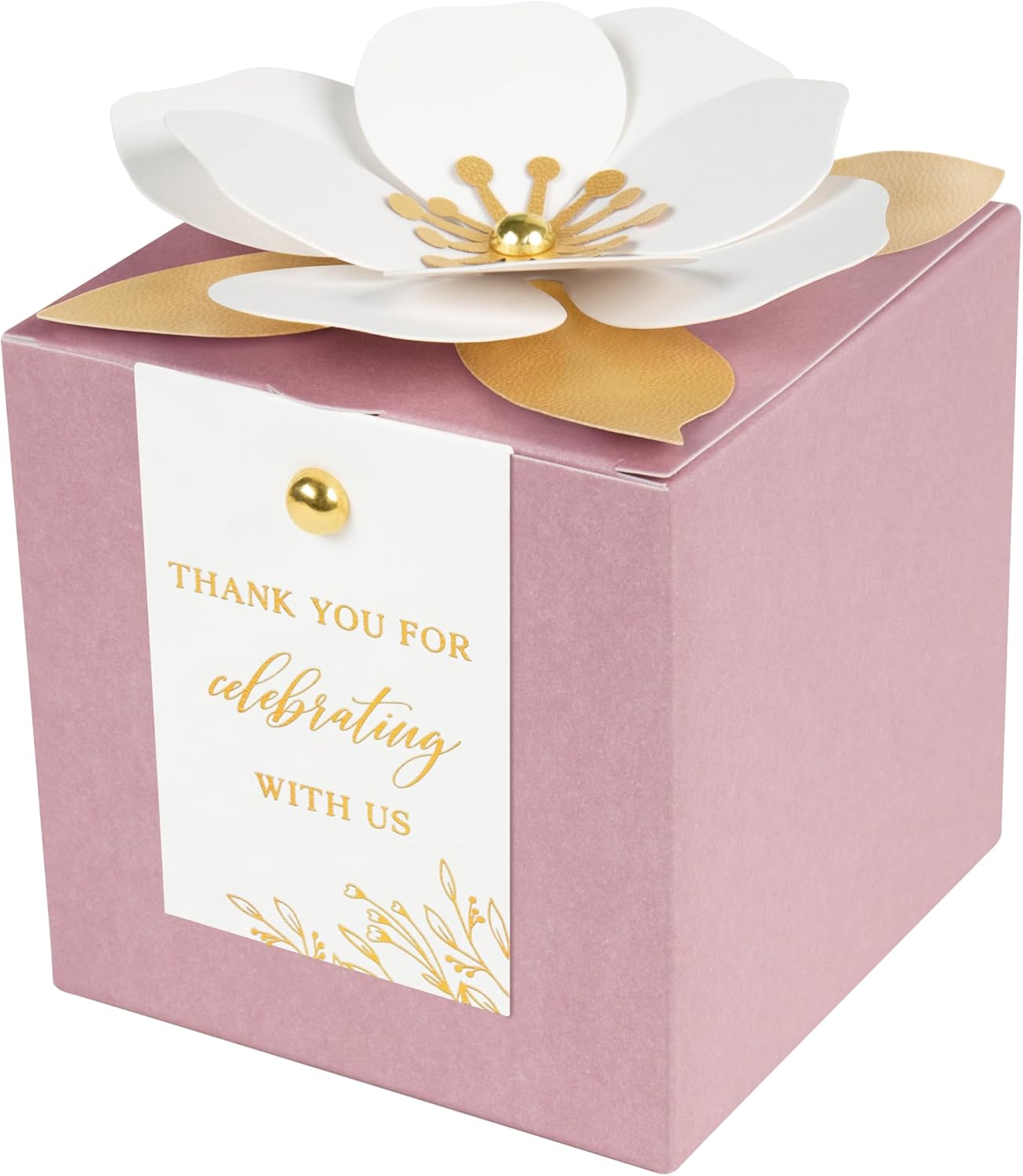 FEIYI 20 PCS Dusty Rose Gift Boxes, 3 In 1 Favor Boxes with Floral Decor, White Thank You Tags Cupcake Containers Gift wrapping for Wedding, Baby Shower, Birthday, Decorations Party - 3.55x3.55x3.55