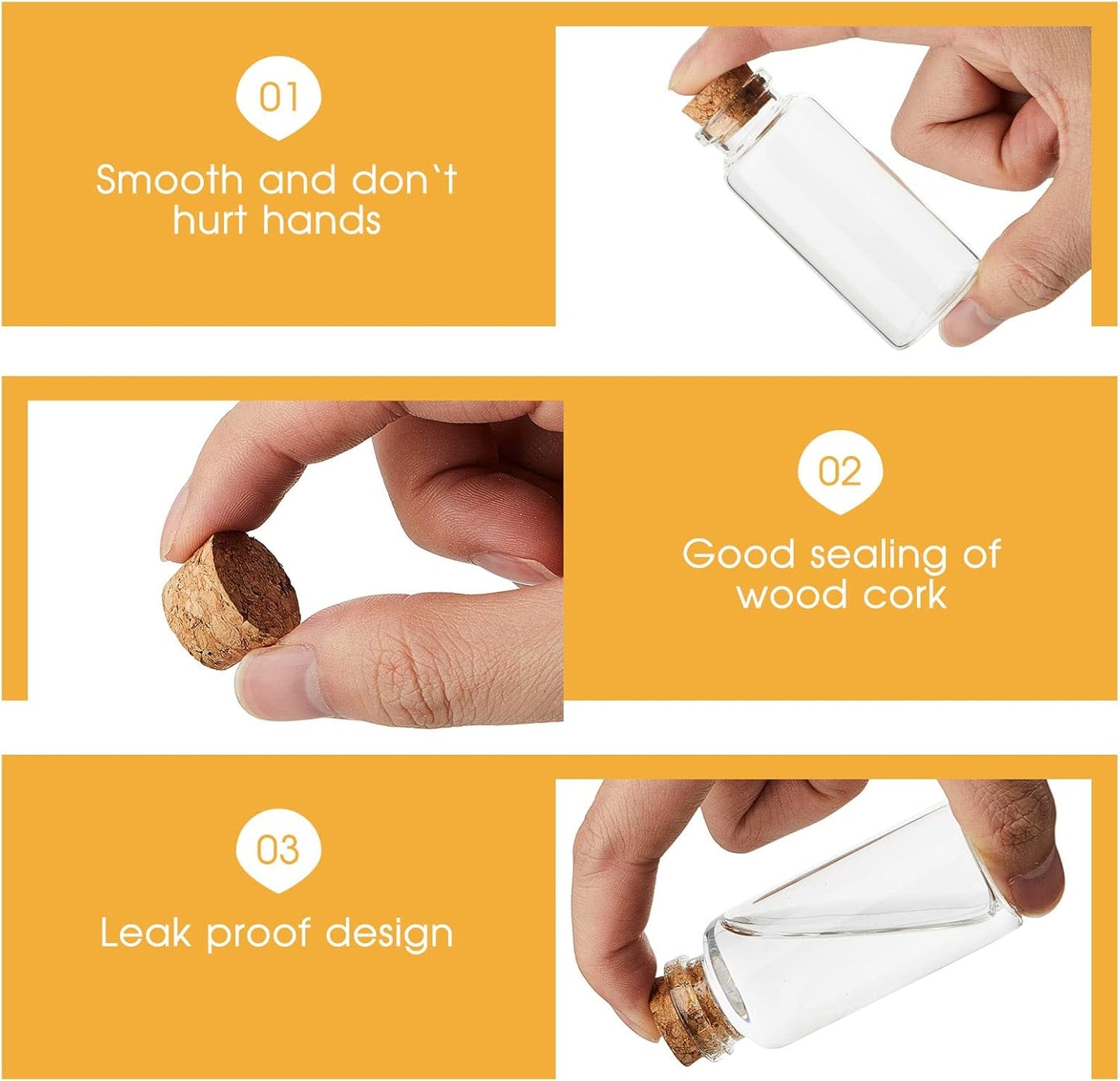 Gerrii 100 Pcs 30 ml Mini Glass Bottles with Wood Cork Stoppers, Mini Potion Glass Vials Small Clear Bottles Wishing Message Spell Tiny Jars Sand Art for Halloween Decoration Wedding DIY Favor