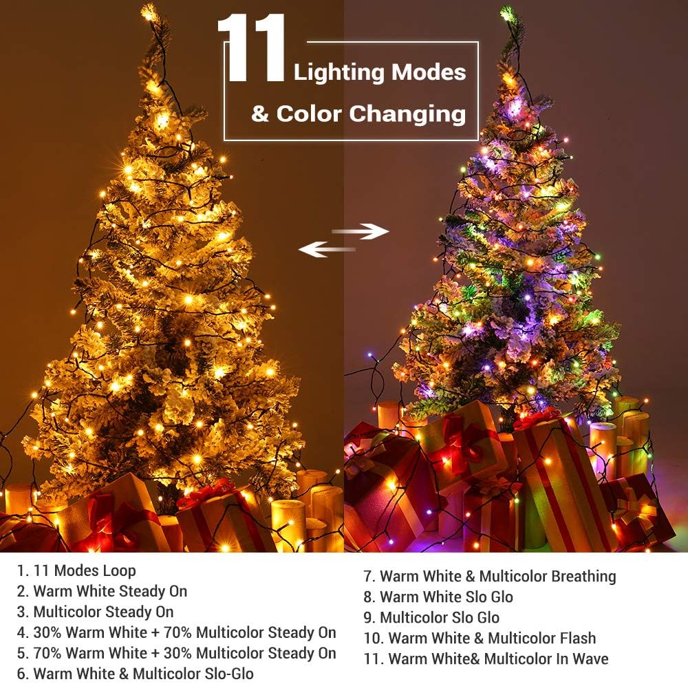 BrizLabs Christmas Lights, 180ft 500 LED Color Changing Christmas Lights with Remote Timer, 11 Modes Warm White & Multicolor LED Light String, Dimmable Decorative Xmas Light for Indoor Outdoor Tree
