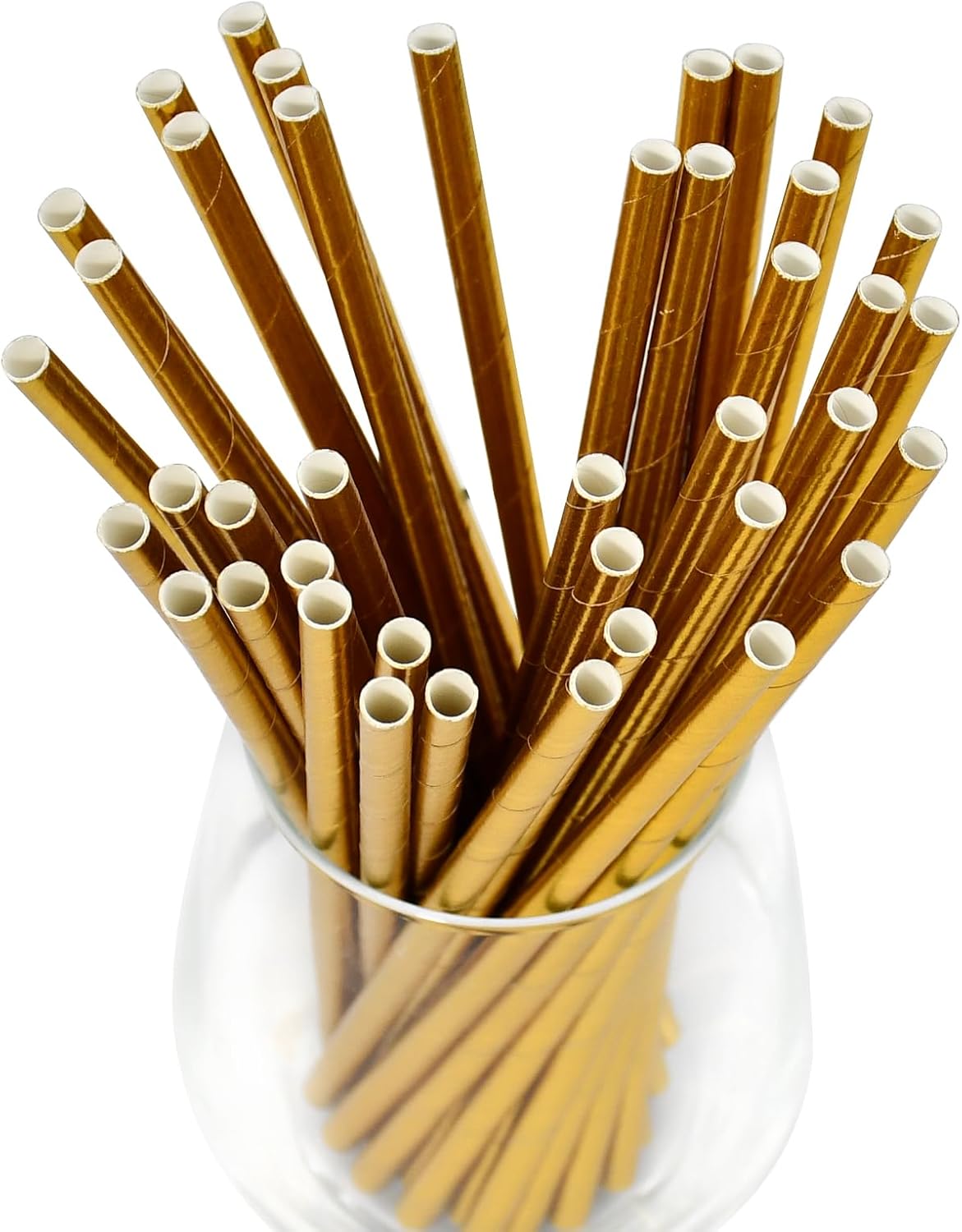 7.75 inch Compostable Gold Paper Straws 100 Counts - for Drinking, Cocktails, Party, Wedding, Decoration
