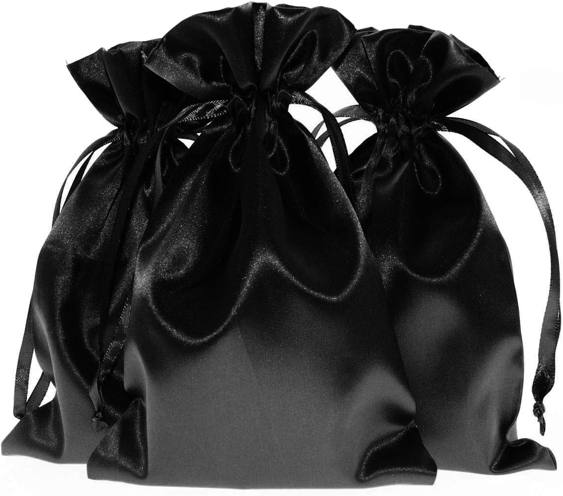 5" x 8" Black Satin Gift Bags, Jewelry Bags, Wedding Favor Drawstring Bags Baby Shower Christmas 50 per Pack