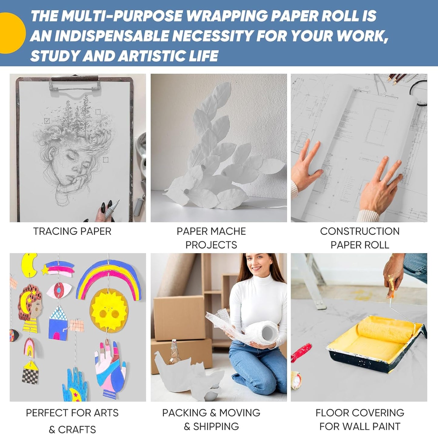 Wrapping Paper, 15"x900" Light Grey Craft Paper Kraft Paper Roll, Solid Color Art Craft Decorative Paper for Father?™s Day Bouquet Flower Packing Poster Bulletin Board Paper Floor Covering Table Runner