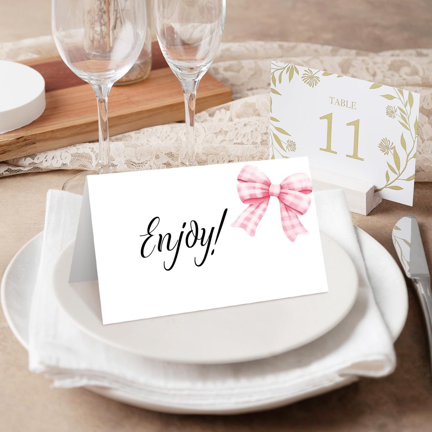 25 Bow Place Cards for Table Seating, Watercolor Wedding Name Place Card, Tent Cards for Birthday Bridal Shower Baby Shower Reception Dinner Party Decorations -A24