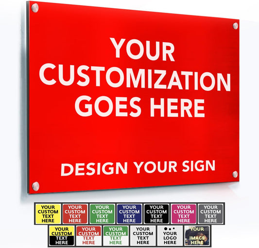 Custom Metal Signs, Personalized Aluminum, Customized Safety, Business Signs, Waterproof Outdoor, White Aluminum (Red Background, 42x28 In)