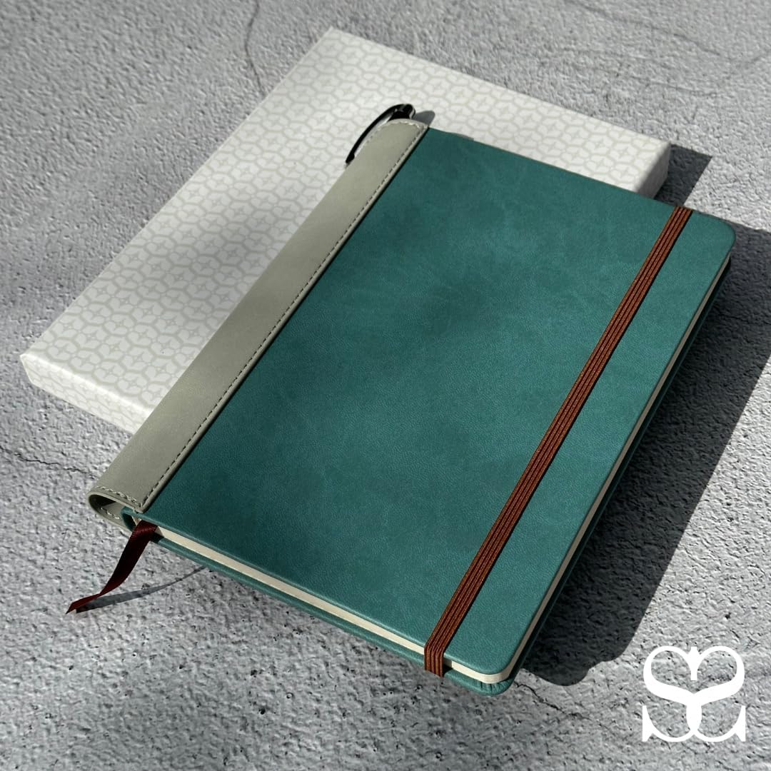 SETTINI® Lined Journal - Sleek Teal Journal for Writing Gift Set - Hardcover Vegan Leather, Includes Luxury Pen in a Unique Pen Holder, 192 Pages, 6 x 8.5 inches, Birthday Gift