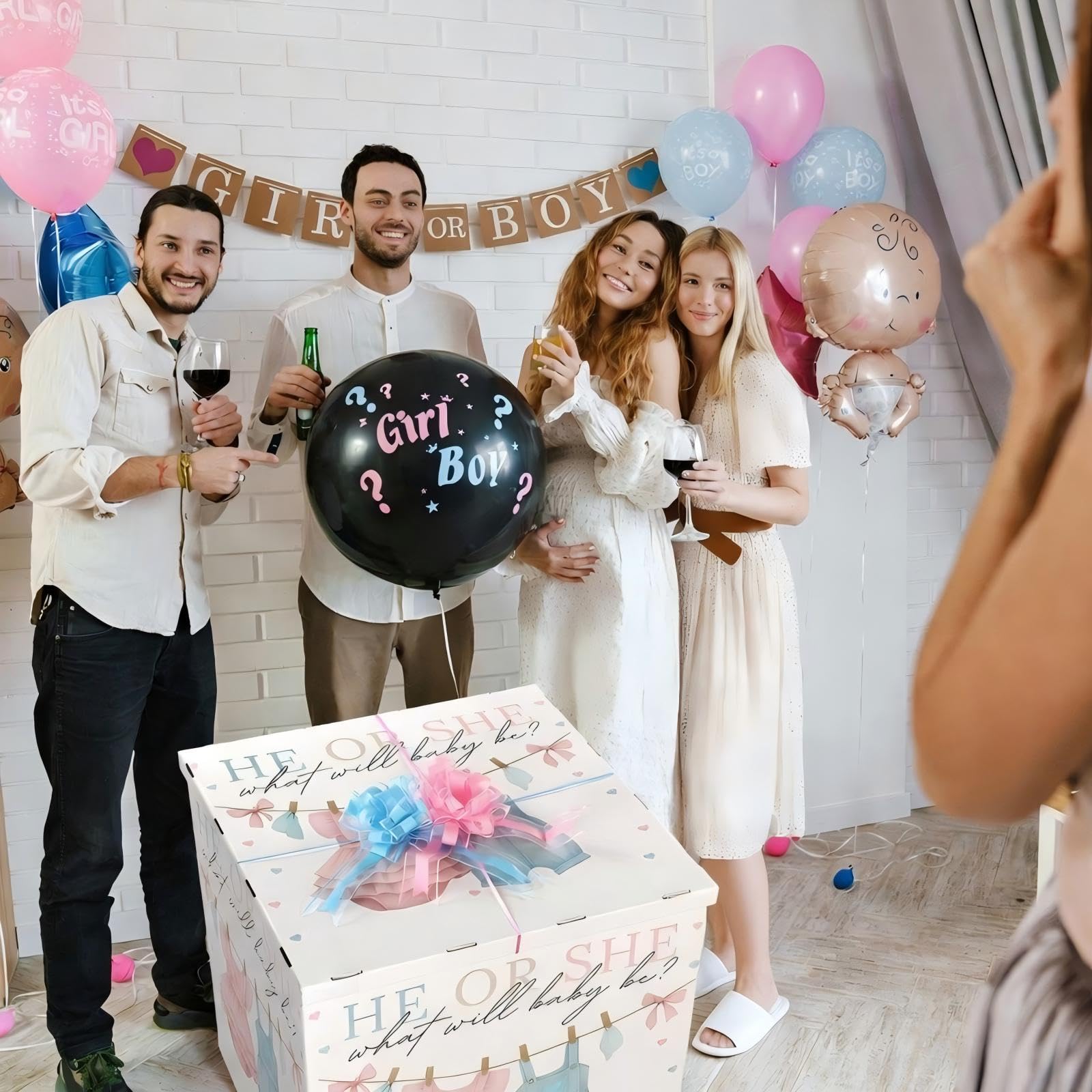 AmazingSpark 28in Giant Gender Reveal Gift Box with Lid Kit Oversized Gender Reveal Balloon Box