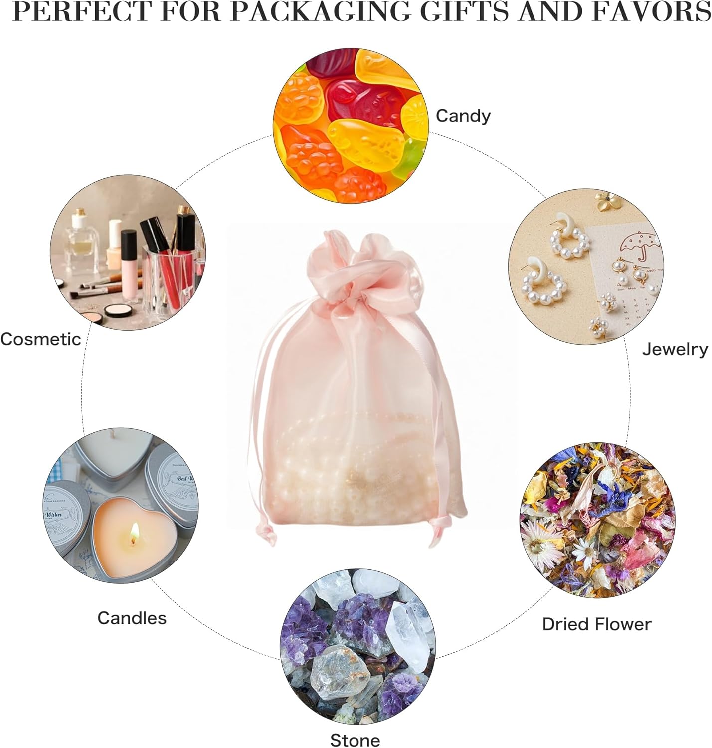 QIANF 20 Pcs Pink Small Organza Bags 3X4 inch for Wedding Favors with Drawstring, Mini Mesh Gift Bags Jewelry Pouch for Candy Bridal Shower Party Favor Baby Shower Christmas