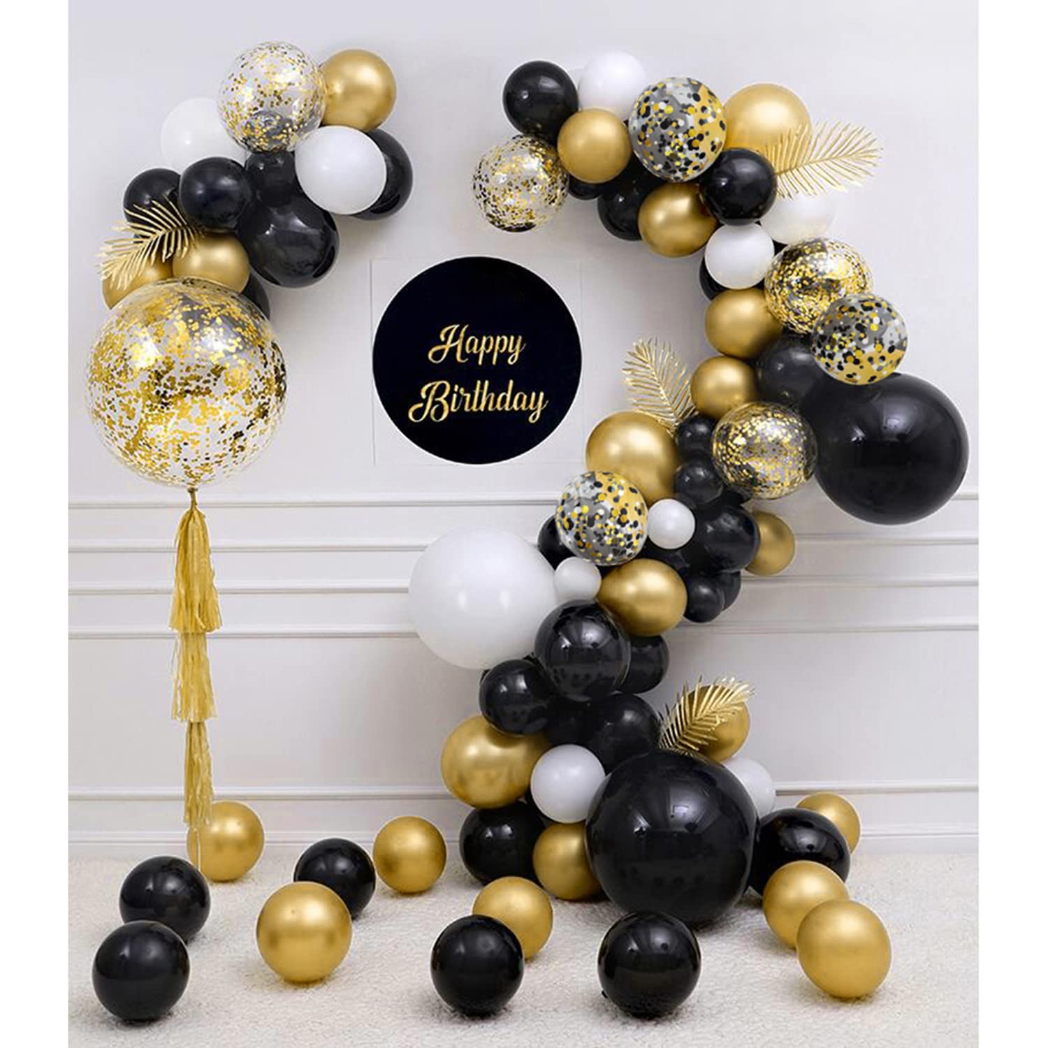 Zesliwy Black Gold Confetti Balloons 50 pack - 12 Inch Gold White and Black Confetti Balloons with