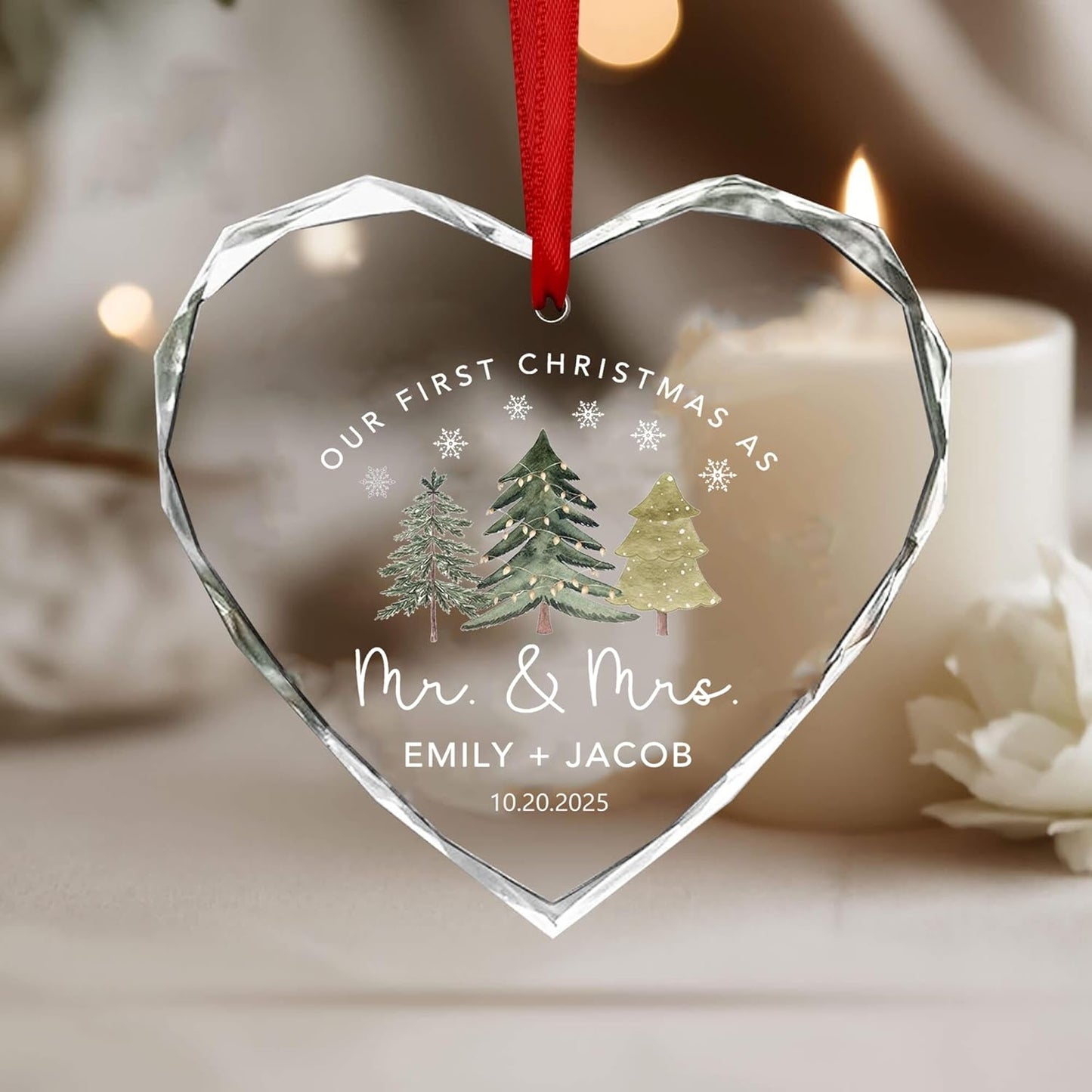 Personalized Glass Ornament 2025 for Married Couples with Name, Custom Wedding Keepsake Gift for Newlyweds, Anniversary or Christmas Décor, Mr and Mrs Ornament A7