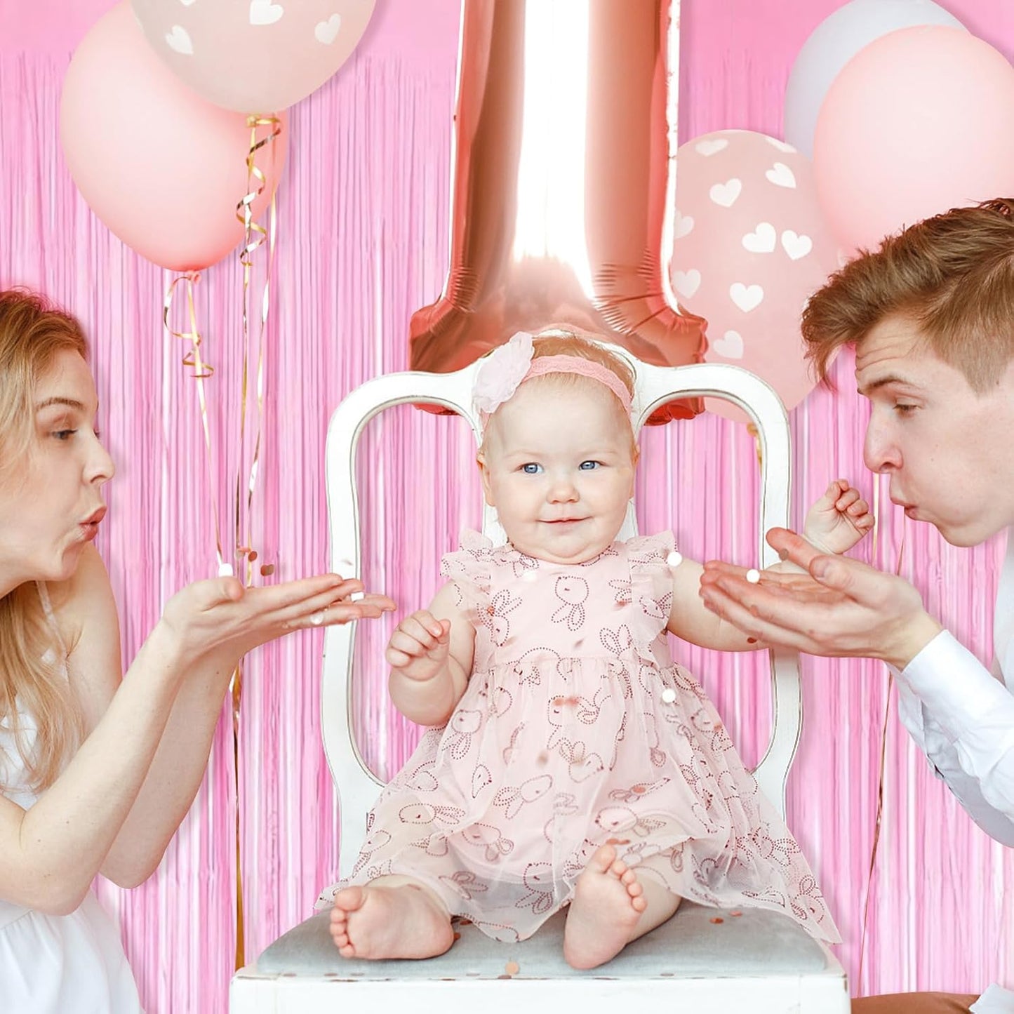 5 Pack Pink Foil Curtain Backdrop 3.2ft x 8.2ft Tinsel Foil Fringe Curtains Macaron Photo Booth Streamer Backdrop for Party Decorations Birthday Baby Shower Bachelorette Holiday Decor (Pastel Pink)