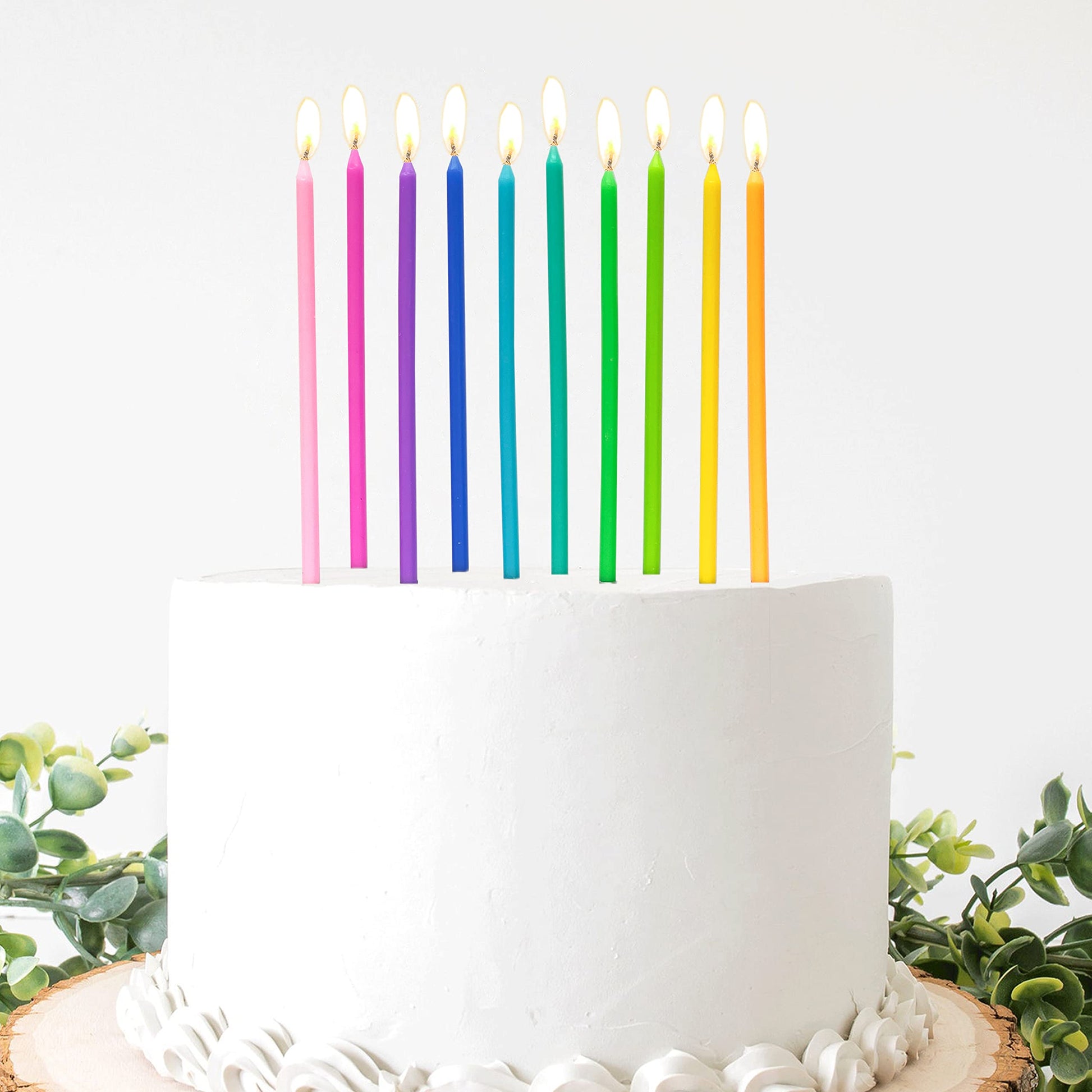 Apluselection 40-Count Rainbow Birthday Candles, Tall Thin Birthday Cake Candles Set, Rainbow