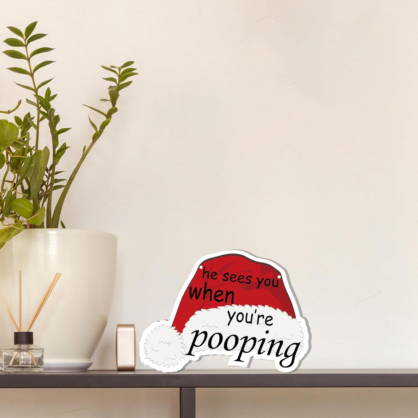 Funny Christmas Wooden Sign, Novelty Humor Xmas Hanging Sign Wall Decor for Guest Bathroom Toilet, Christmas Bathroom Home Door Decor 12 x 6 Inch