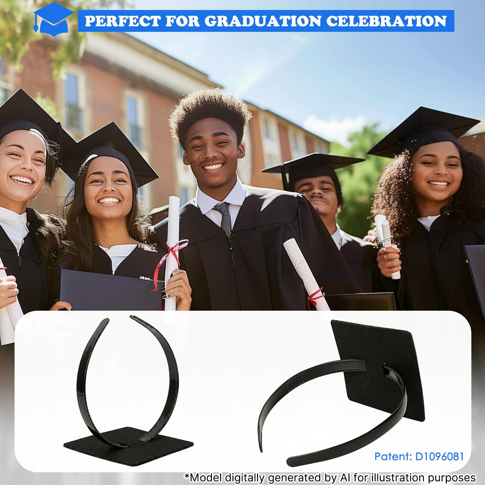 GIURKUU Black Graduation Cap Headband for Graduation Day