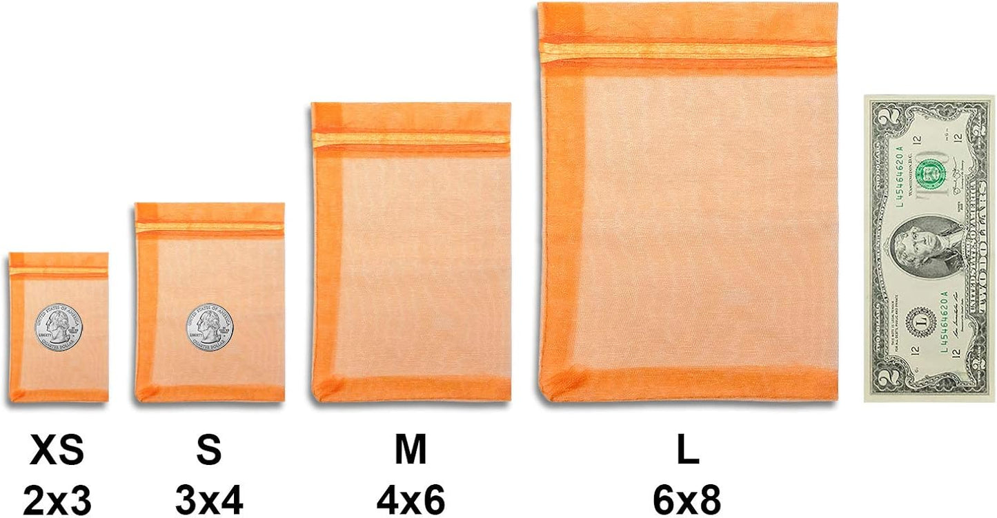 TheDisplayGuys 100-Pack 4x6 Orange Sheer Organza Gift Bags with Drawstring, Goodie Bags for Jewelry, Candy, Treat, Wedding Favors Small Mesh, Halloween, Mother's Day, Father's Day