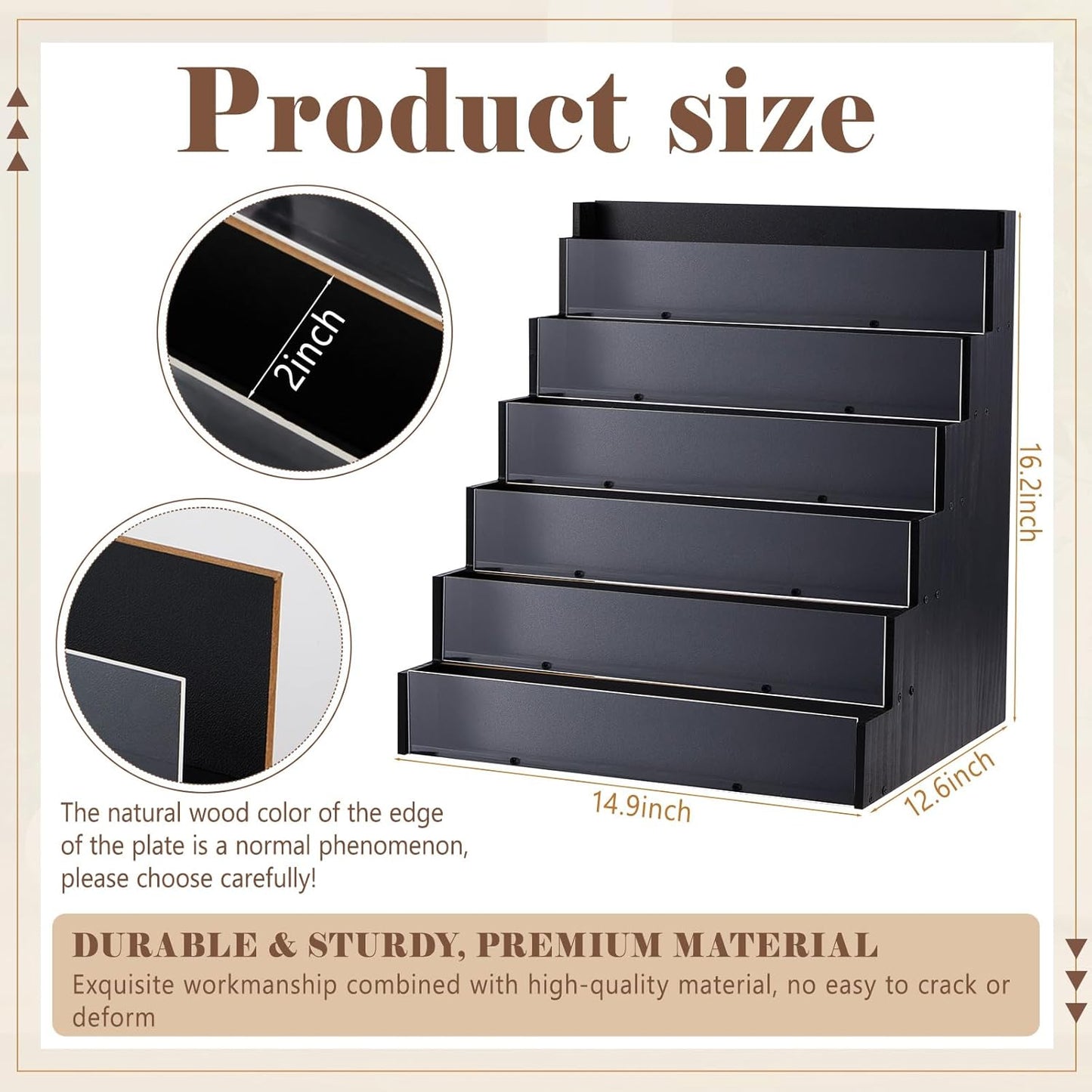 6 Tier Greeting Card Display Stand Black Bamboo and Acrylic Sticker Display Stand Trading Card Holder Retail Photos Shelf for Vendors Craft Collection & Show