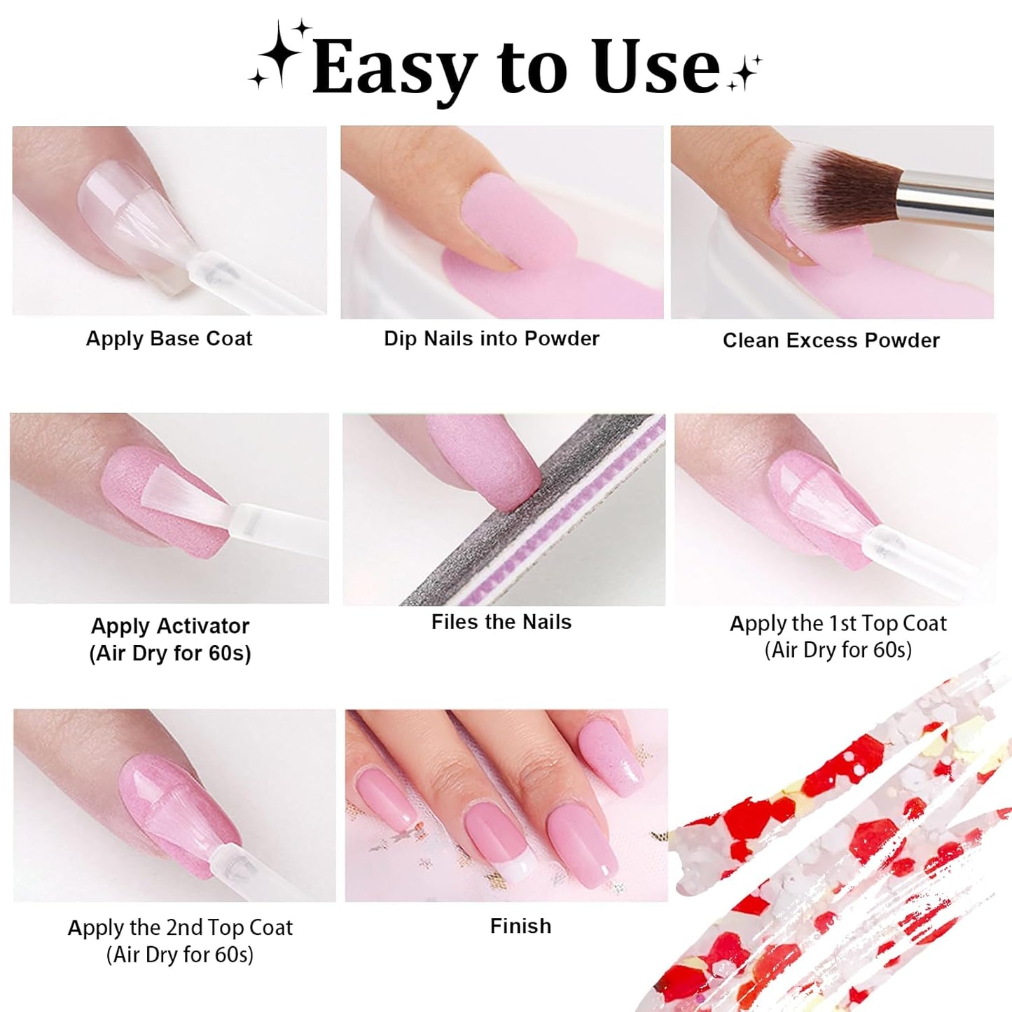 Color Dipping Powder, Red White Yellow Hexagon Sequins Dip powder No Nail Lamp Long Lasting Dip Nail Colors Nail Starter Professional Nail Art Salon Home DIY 1oz