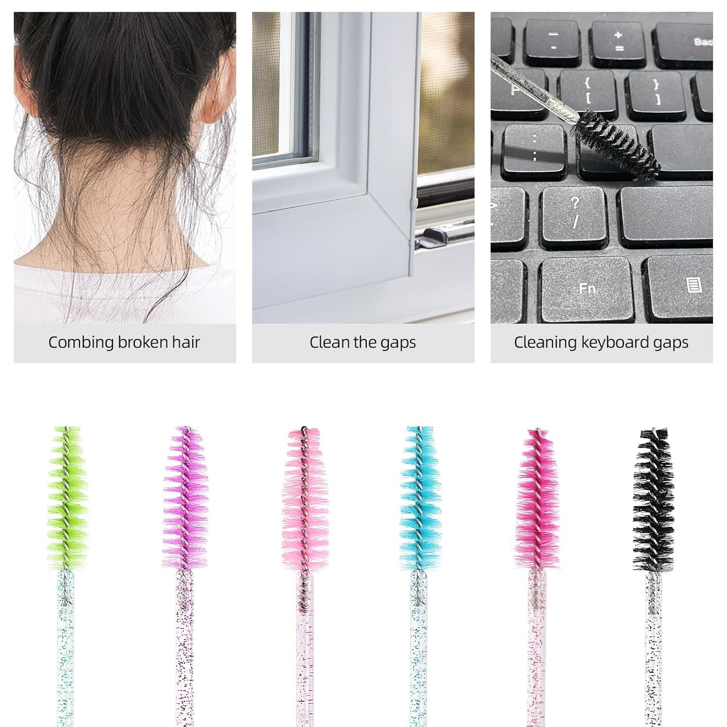 Tbestmax 1200 Disposable Eyelash Brush Crystal Eyebrow Spoolies Mascara Wands Makeup Brushes Applicators Kits for Eyelash Extensions - 6 Colors