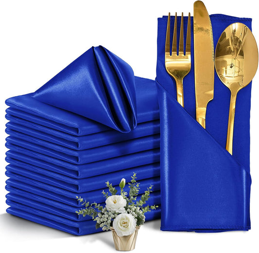 50 Pieces Royal Blue Satin Napkins, 17" x 17" Square Table Napkins, Silky Soft Smooth Washable Napkins for Restaurant, Weddings, Dinner, Party Decoration