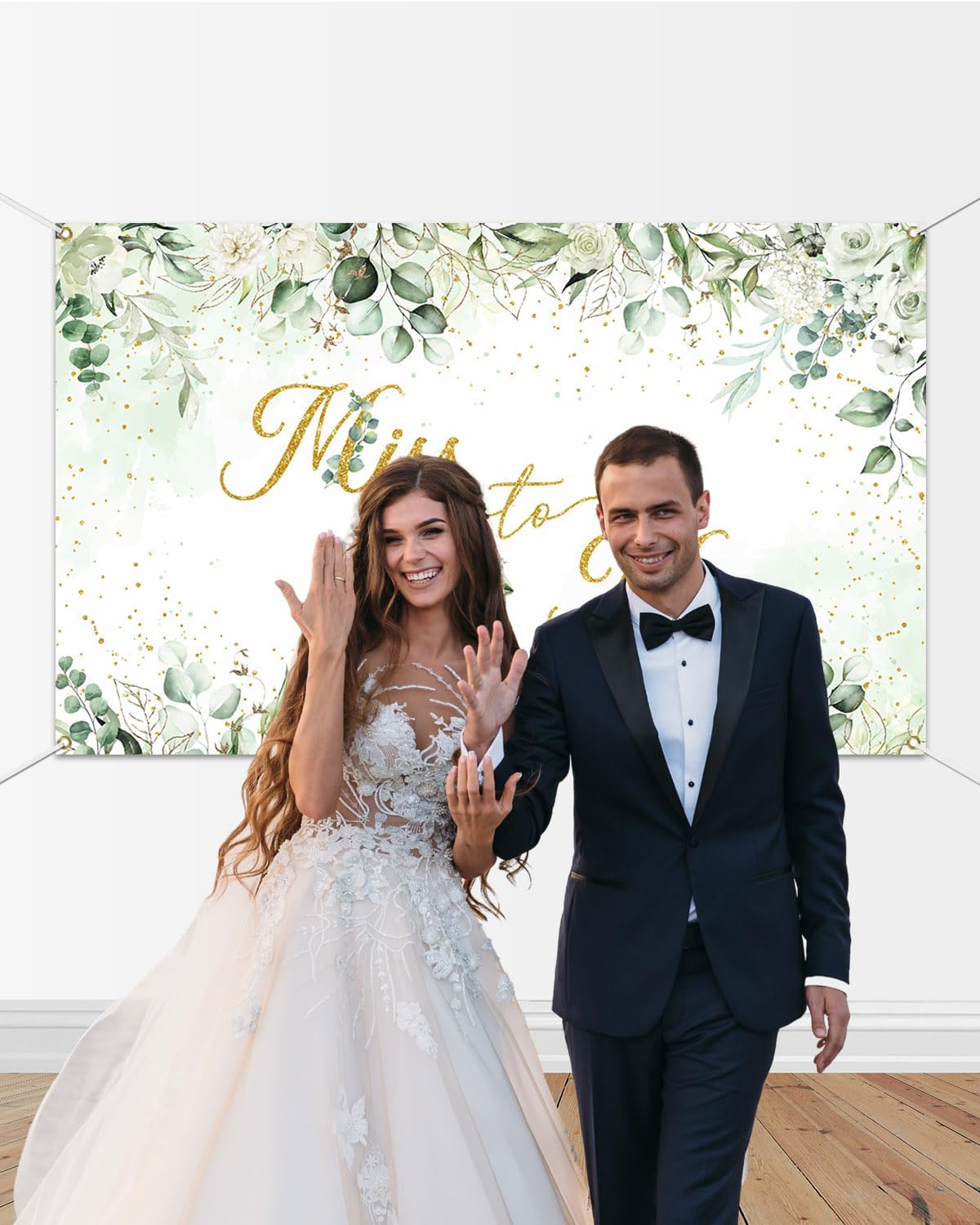 Mocsicka Miss to Mrs Banner Greenery Leave Gold Dots Bridal Shower Party Decorations Banner for Wedding Engagement Bachelorette Party Backdrop for Photography Photo Booth props (Green, 70.8x43.3 inch)