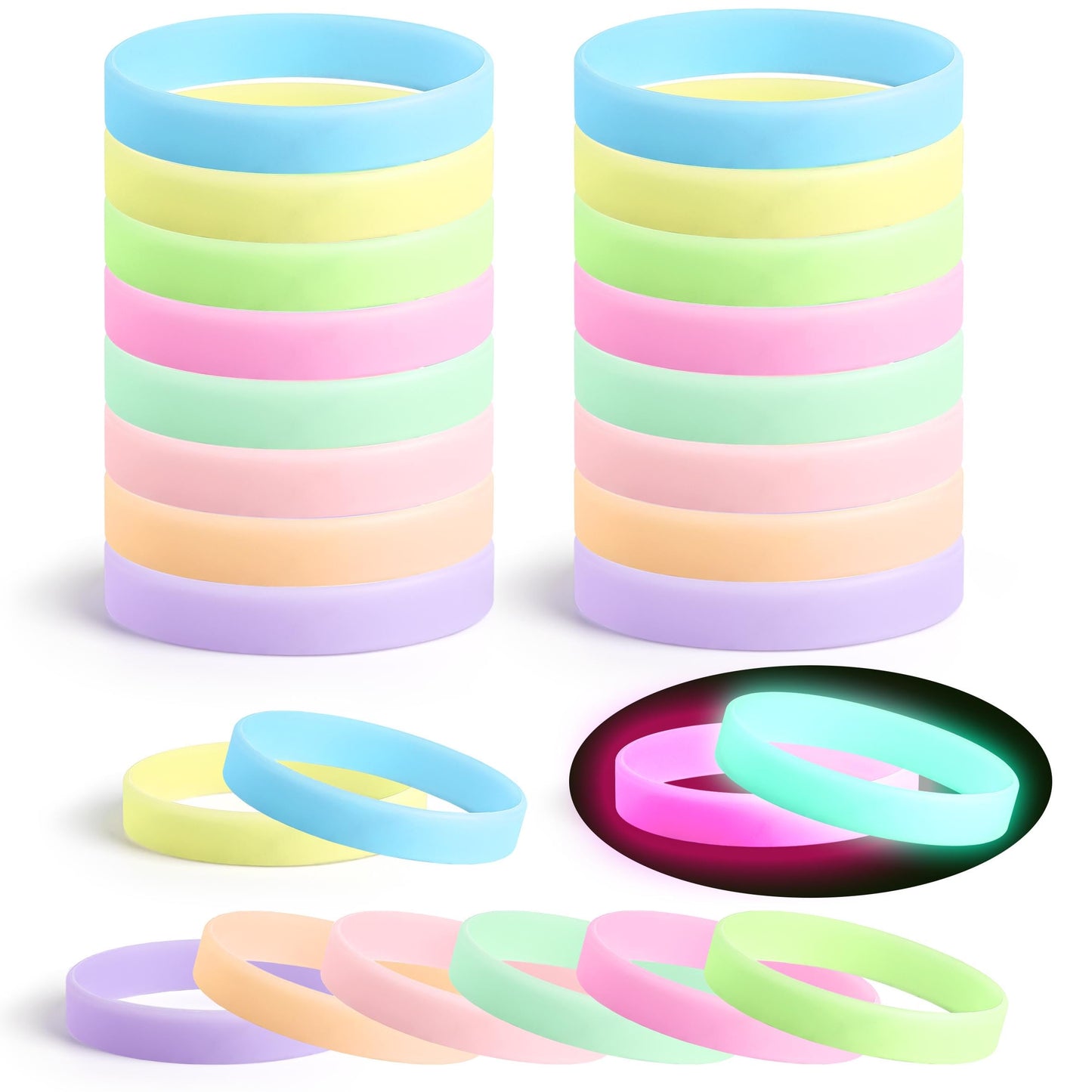 Lesnala 24Pcs Glow in the Dark Silicone Bracelets 8 Colors for Party Events